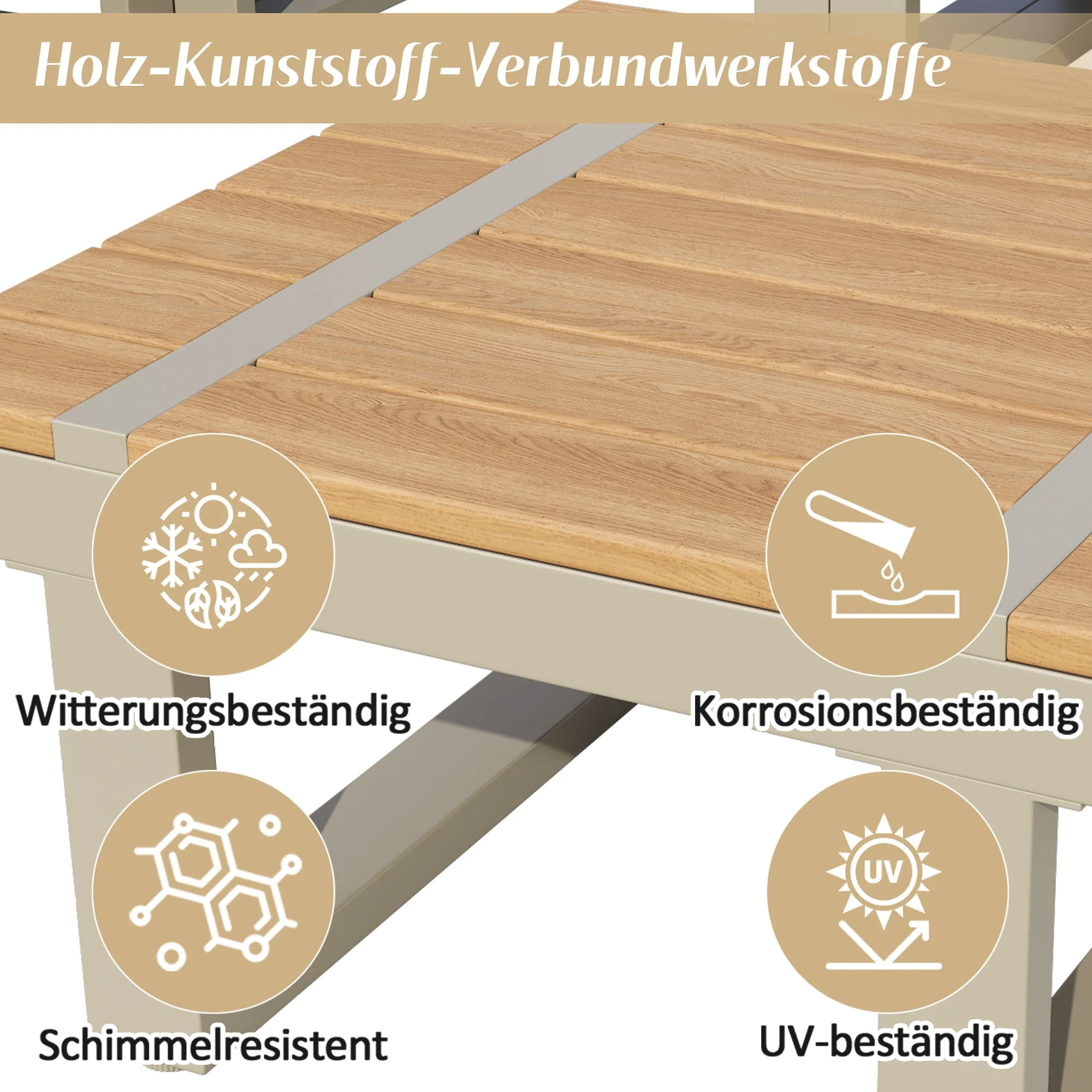 Garden Furniture Set with 2 Convertible Reclining Beds and Coffee Table, Beige - Image 7