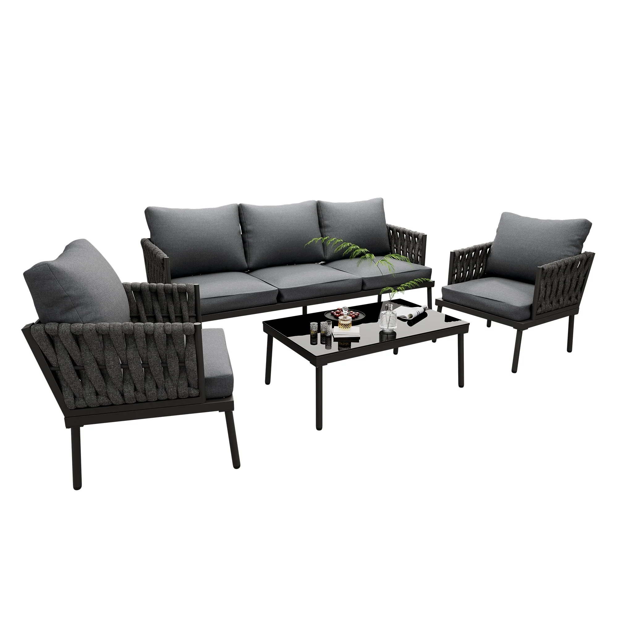 Garden Furniture Set with 3-Seater Sofa, 2 Armchairs and Coffee Table, Grey - Image 7