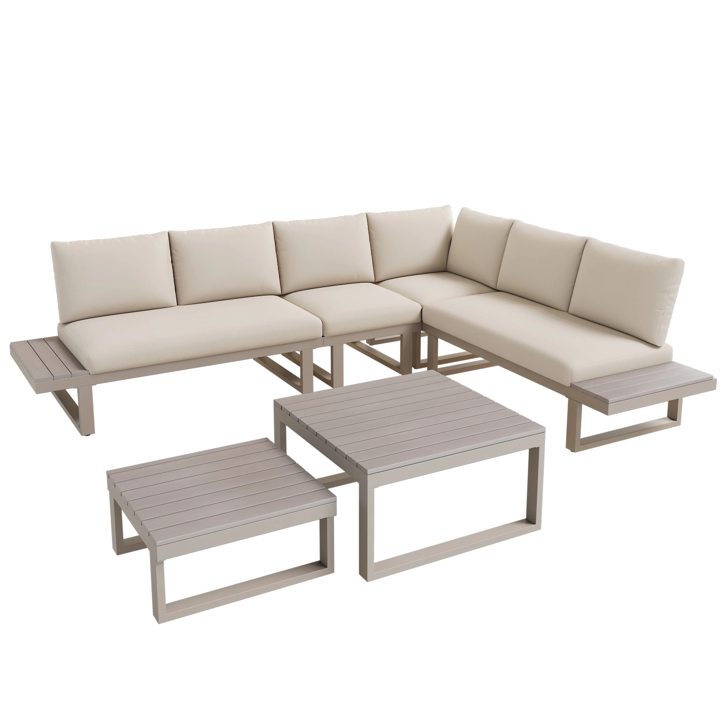 Garden Furniture Set with Adjustable Tilt and Two Coffee Tables, Beige and Khaki - Image 10