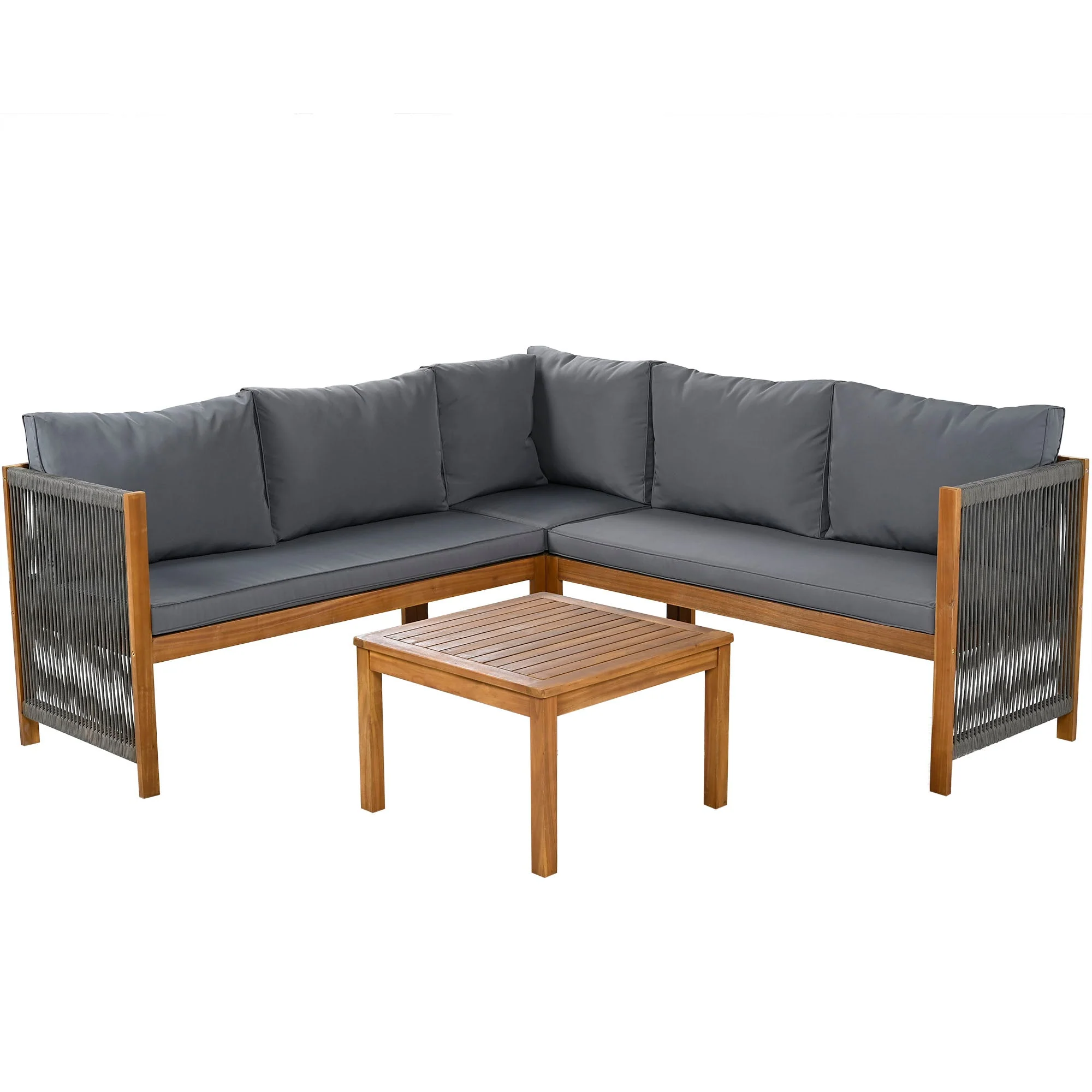 Garden Furniture Set with Corner Sofa and Acacia Wood Coffee Table, Grey - Image 10