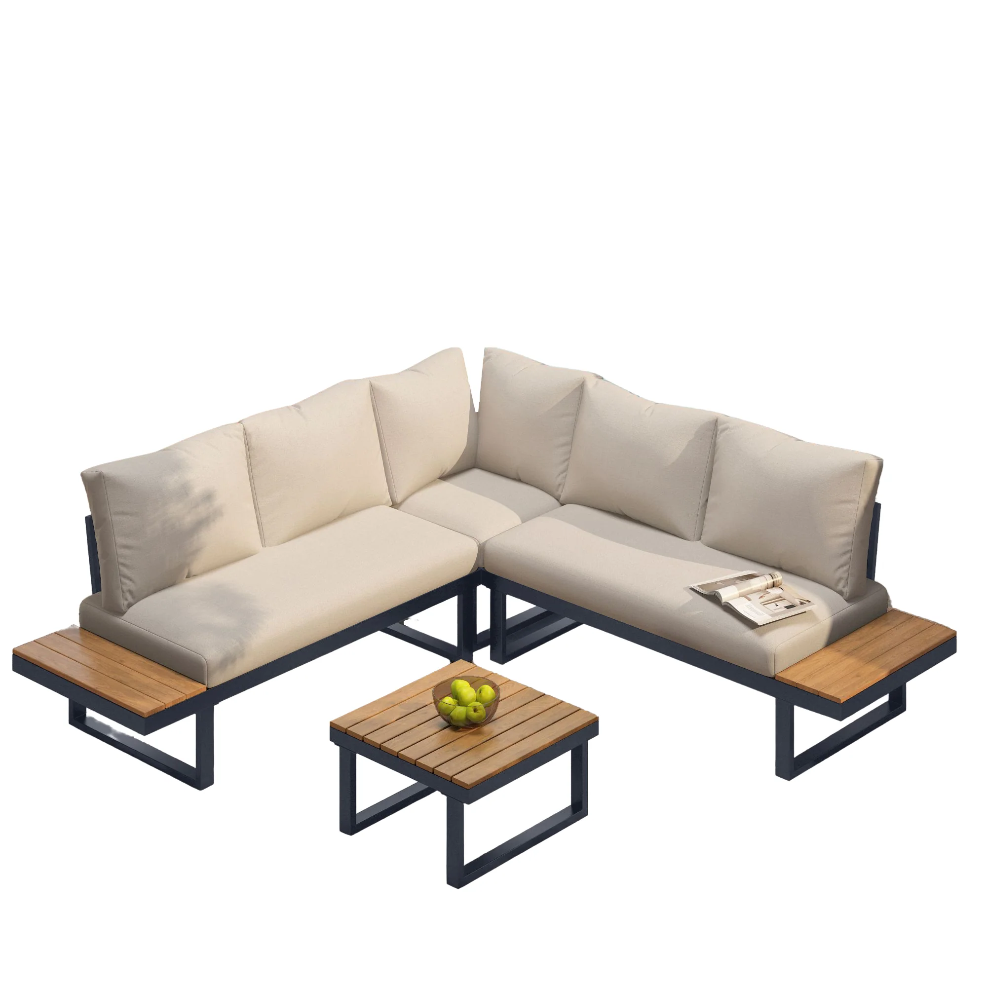 Garden Leisure Set Corner Adjustable Reclining with Coffee Table - Beige/Grey - Image 9