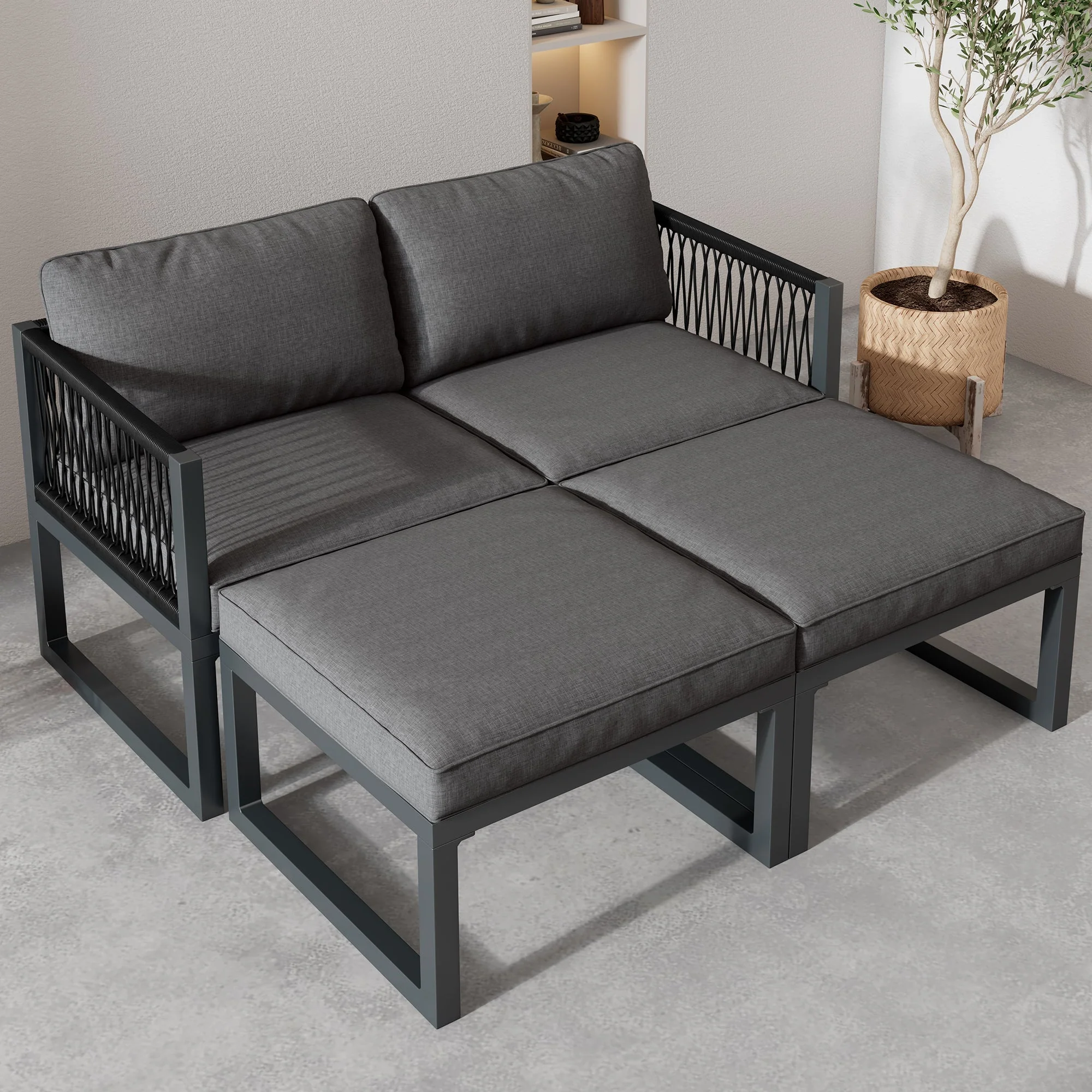 Garden Lounge Set 2 Sofas 2 Footstools - Adjustable - Image 2