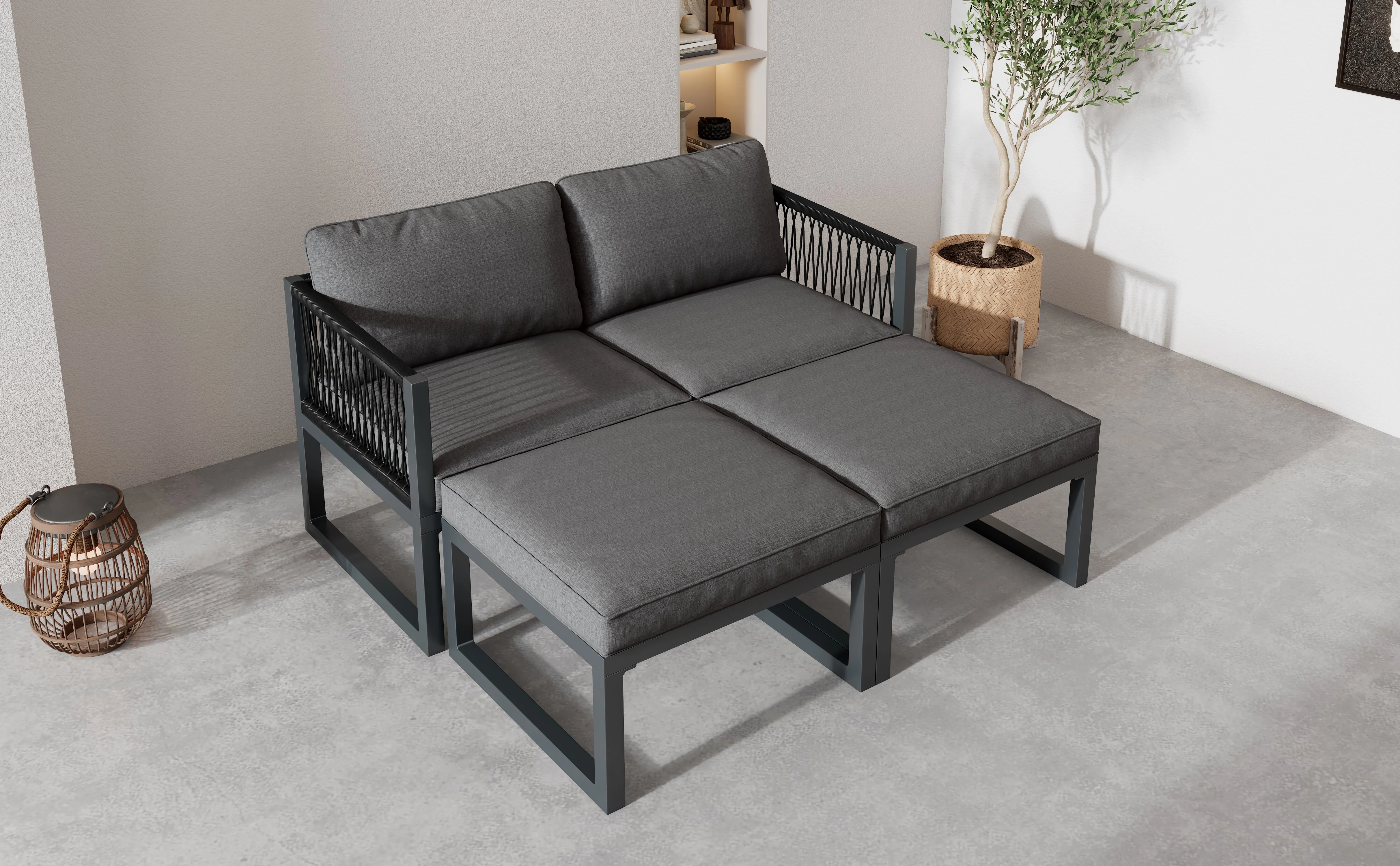 Garden Lounge Set 2 Sofas 2 Footstools - Adjustable - Image 3
