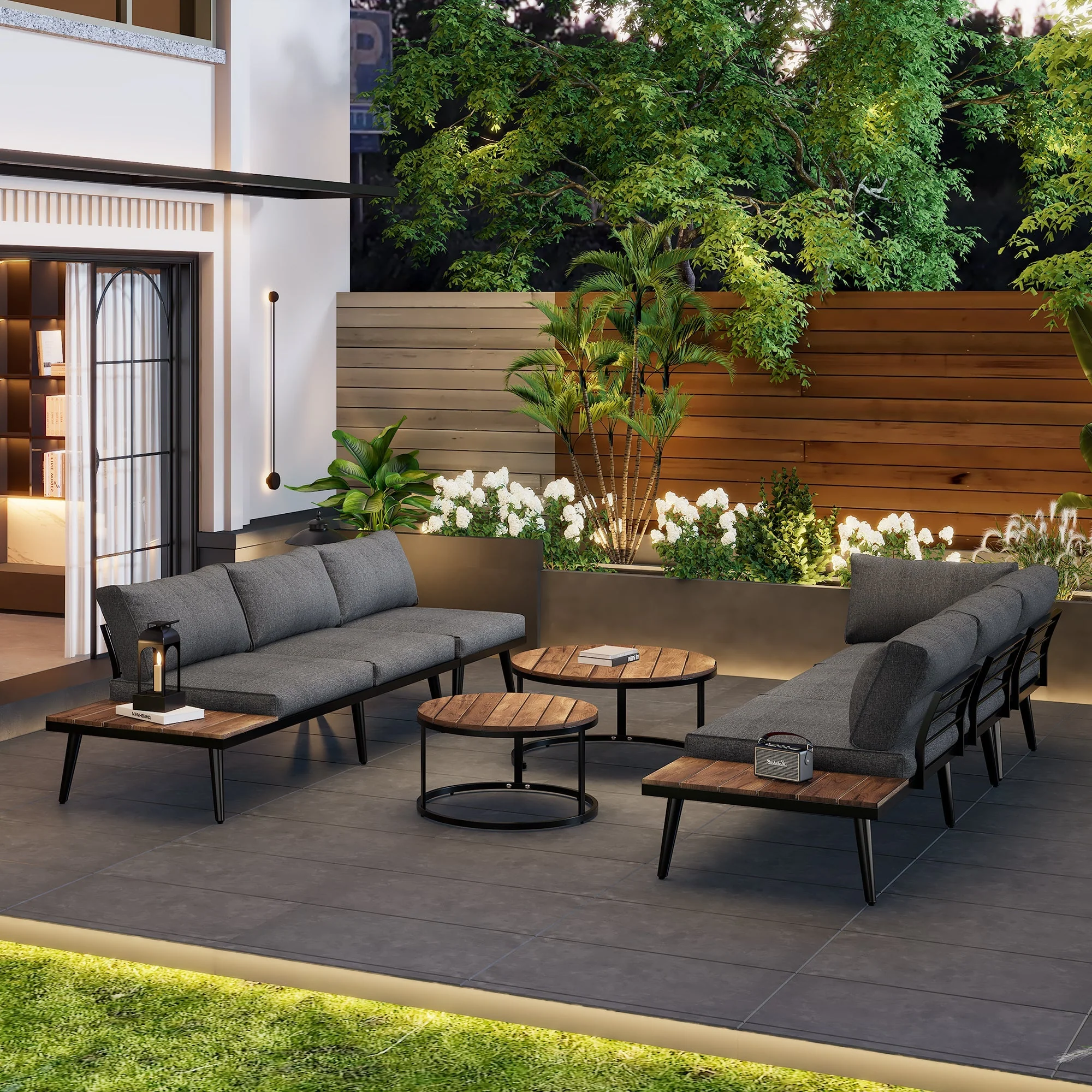 Garden Lounge Set 6-Piece Dining Set for 5-6 People Indoor/Outdoor Galvanized Iron Frame - Image 2