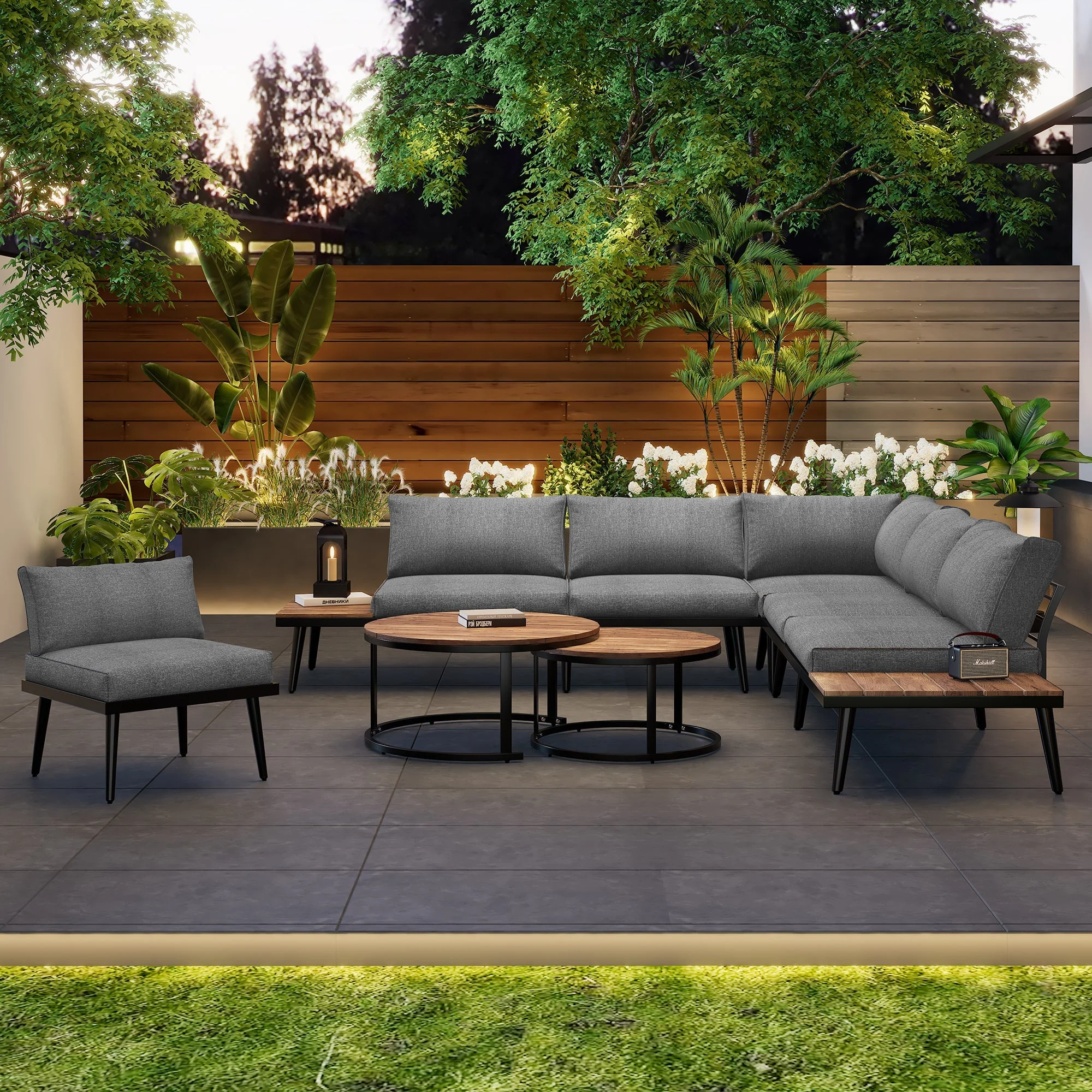 Garden Lounge Set 6-Piece Dining Set for 5-6 People Indoor/Outdoor Galvanized Iron Frame - Image 3