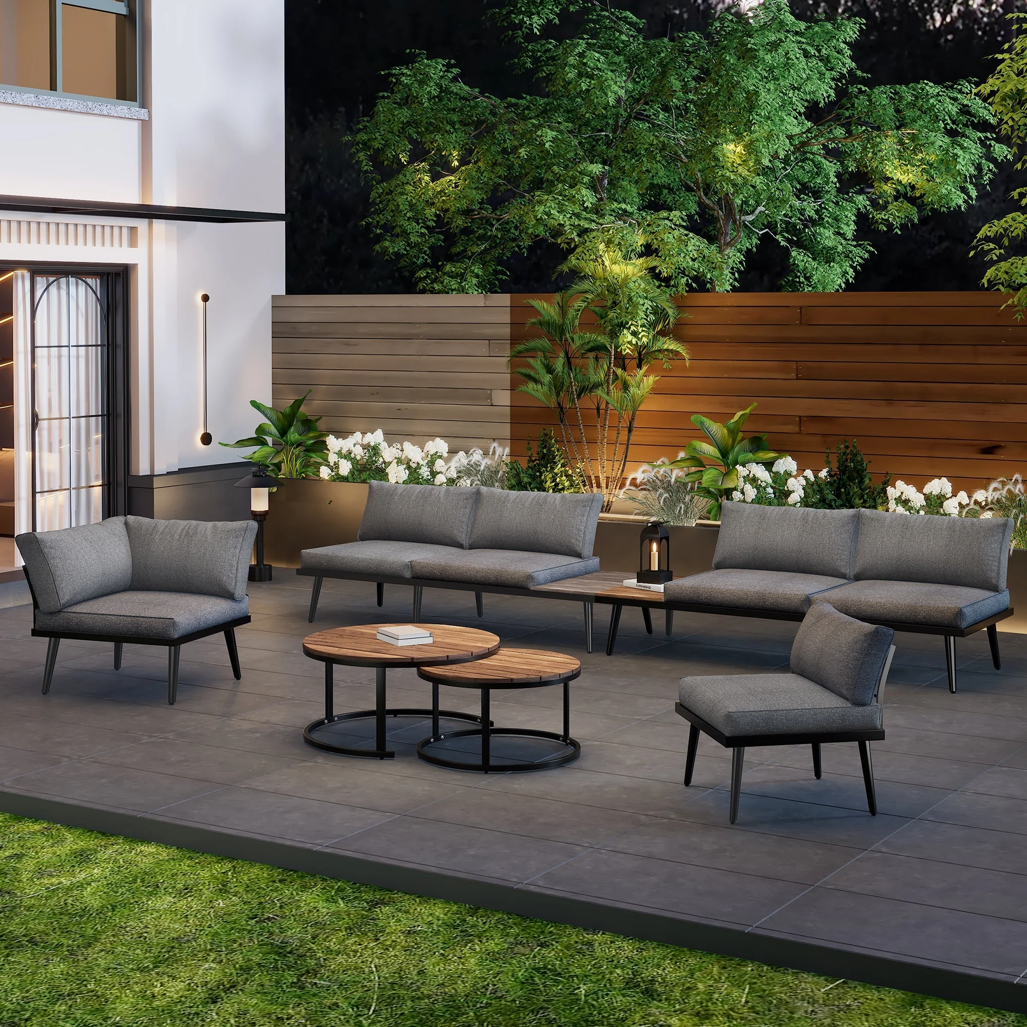 Garden Lounge Set 6-Piece Dining Set for 5-6 People Indoor/Outdoor Galvanized Iron Frame - Image 4