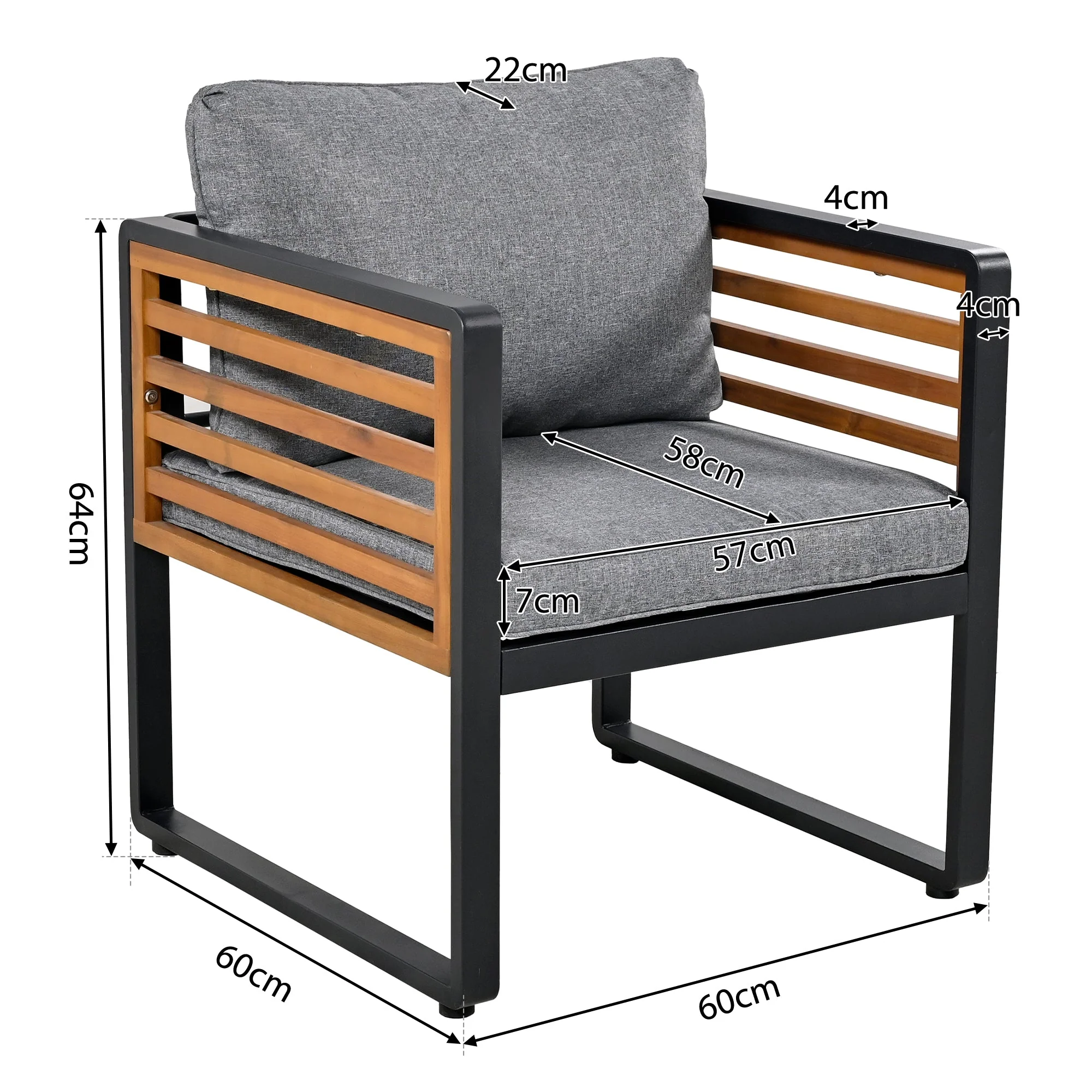 Garden Lounge Set 8-Piece Dining Set Galvanized Frame Wooden Armrests - Grey - Image 7