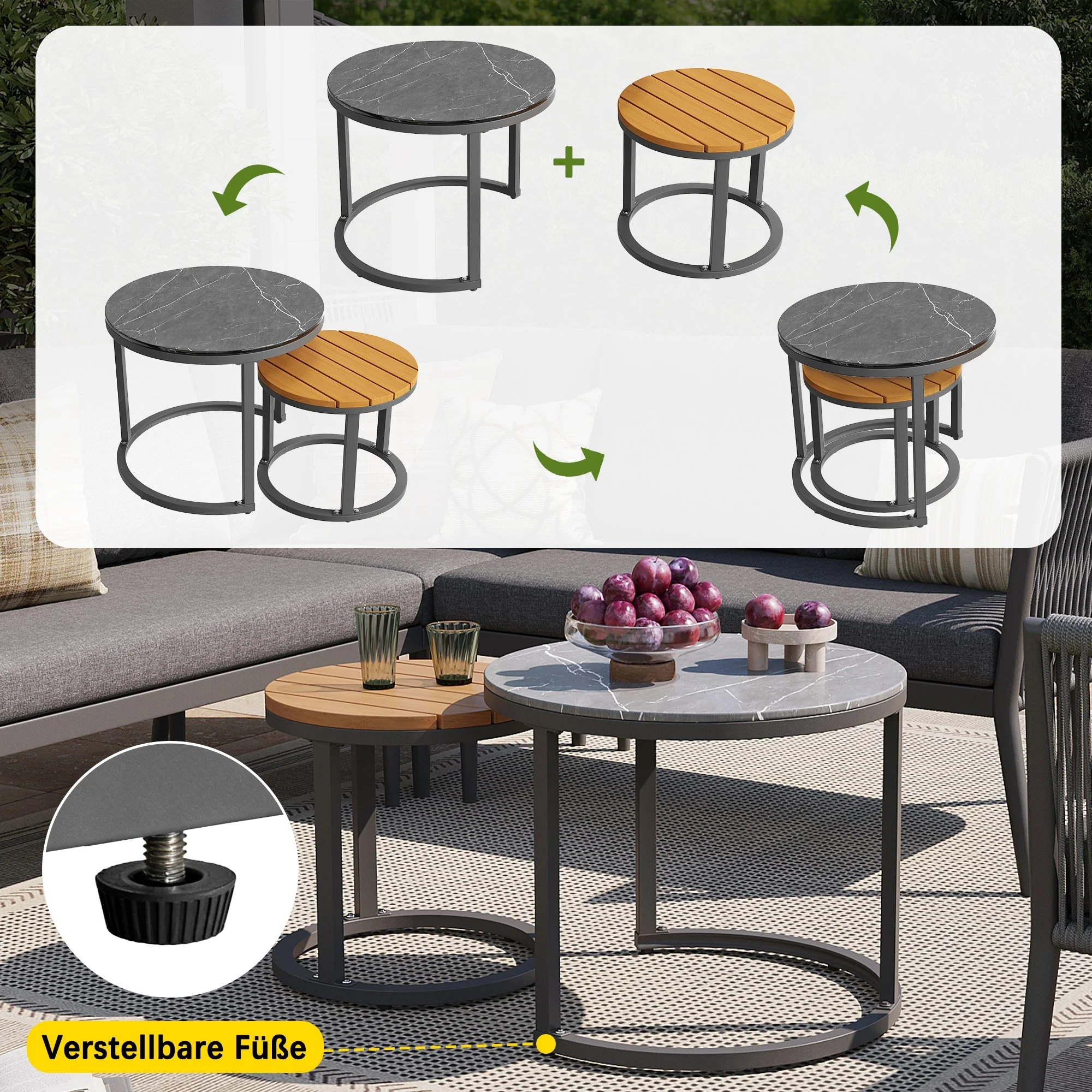 Garden Lounge Set for 5-6 People, 6-Piece Modular Corner Outdoor Sofa with Cushions, PE Rattan Grey - Image 10