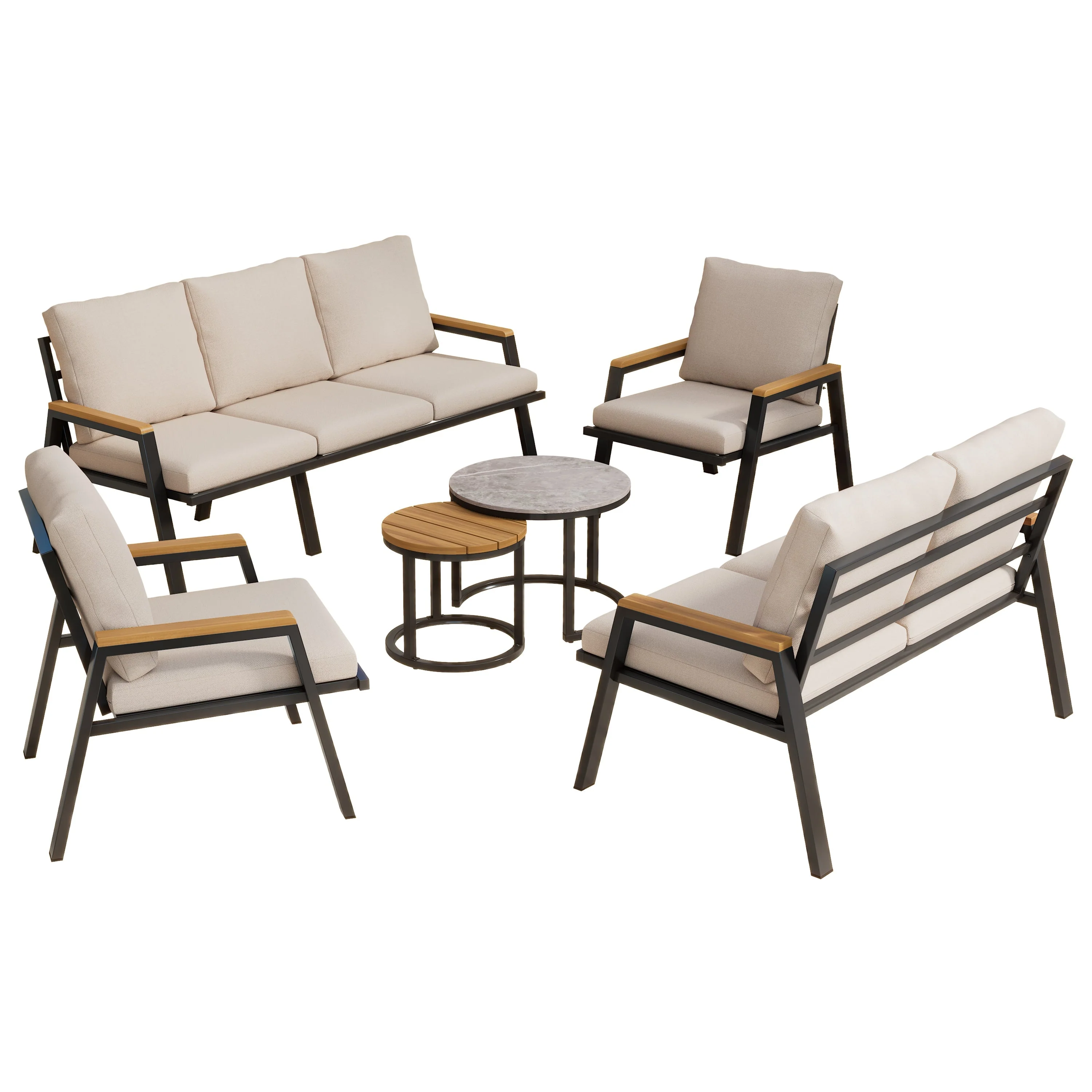 Garden Lounge Set with 3-Seater Sofa, 2-Seater Sofa, 2 Armchairs and 2 Coffee Tables, Galvanized Steel, Grey-Beige - Image 9