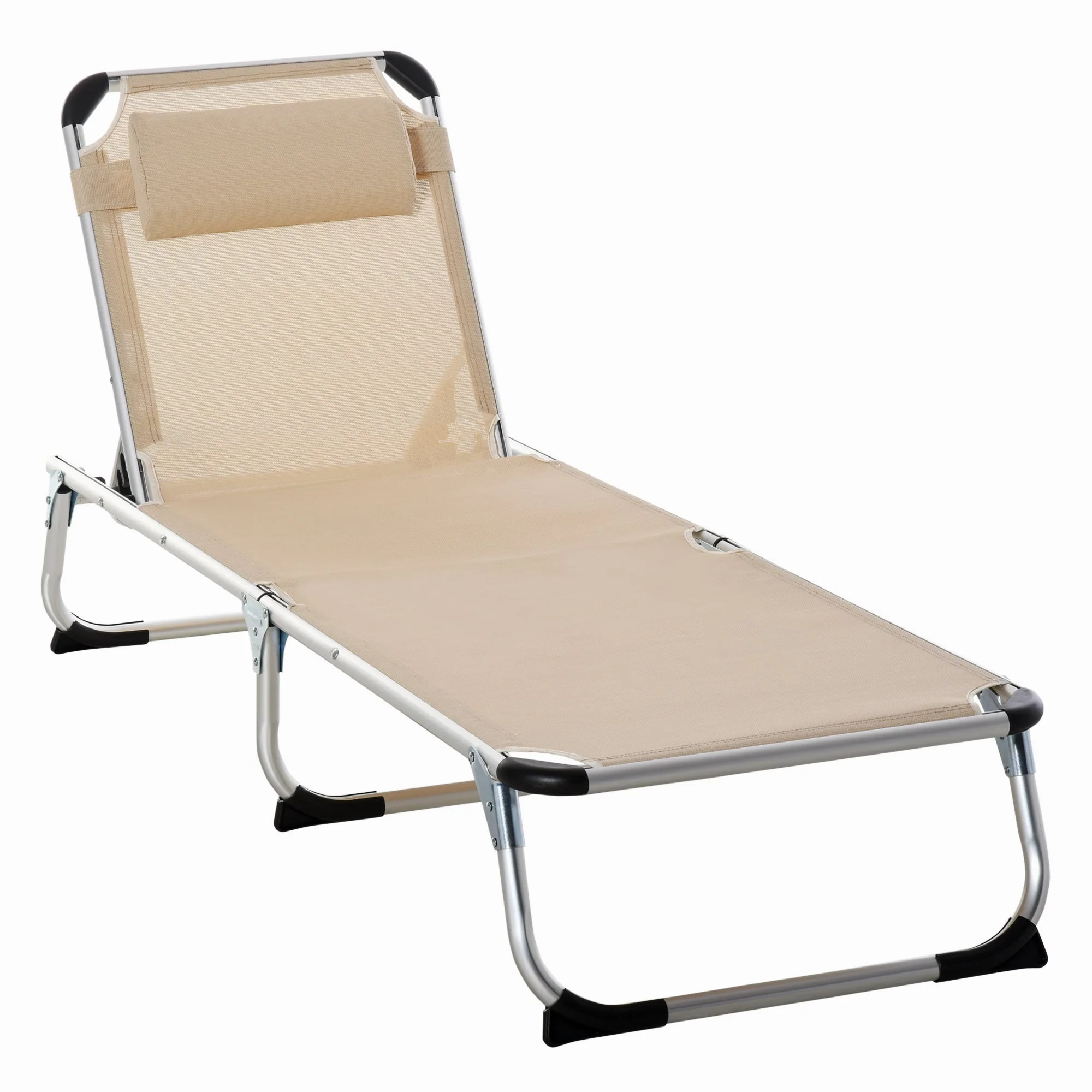 Garden Lounger 5-Way Adjustable Foldable Ergonomic, Aluminum Mesh Fabric Beige - Image 2