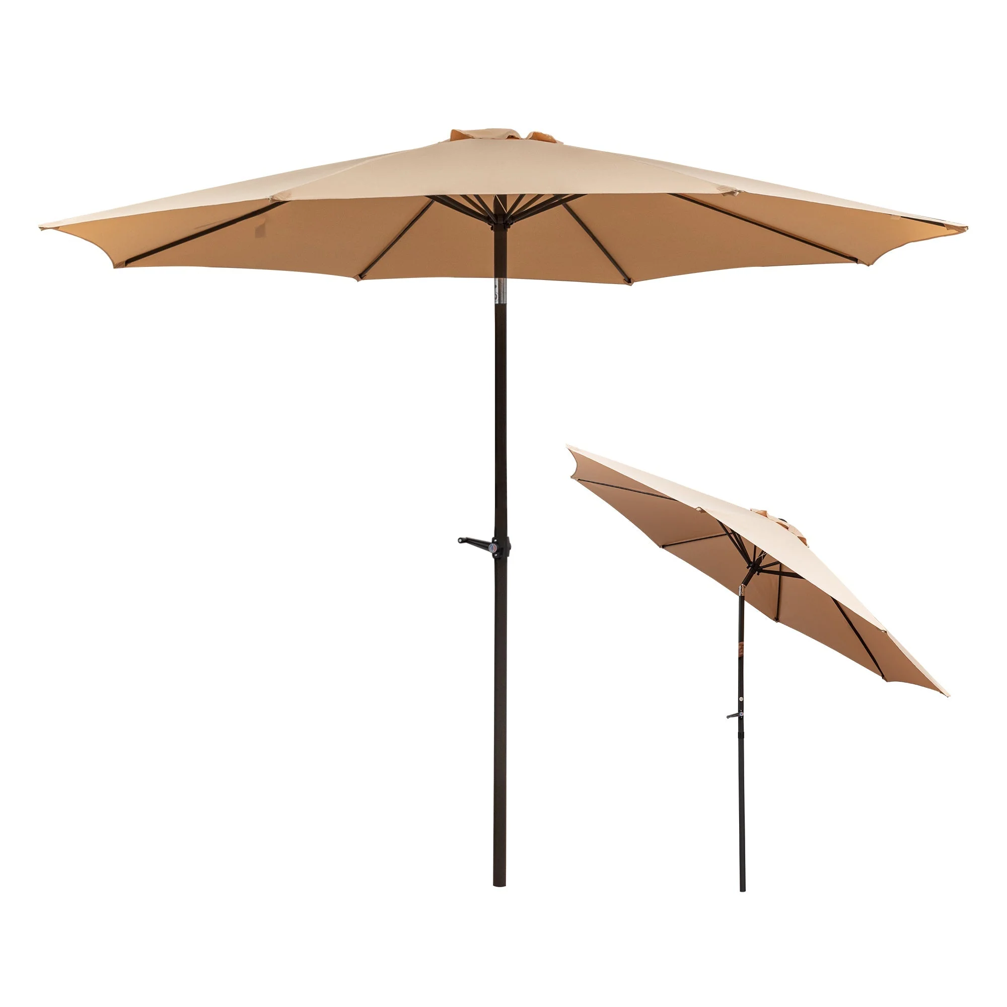 Garden Parasol 300x245cm Double Crank 8-Ribs Waterproof Fabric Khaki - Image 2