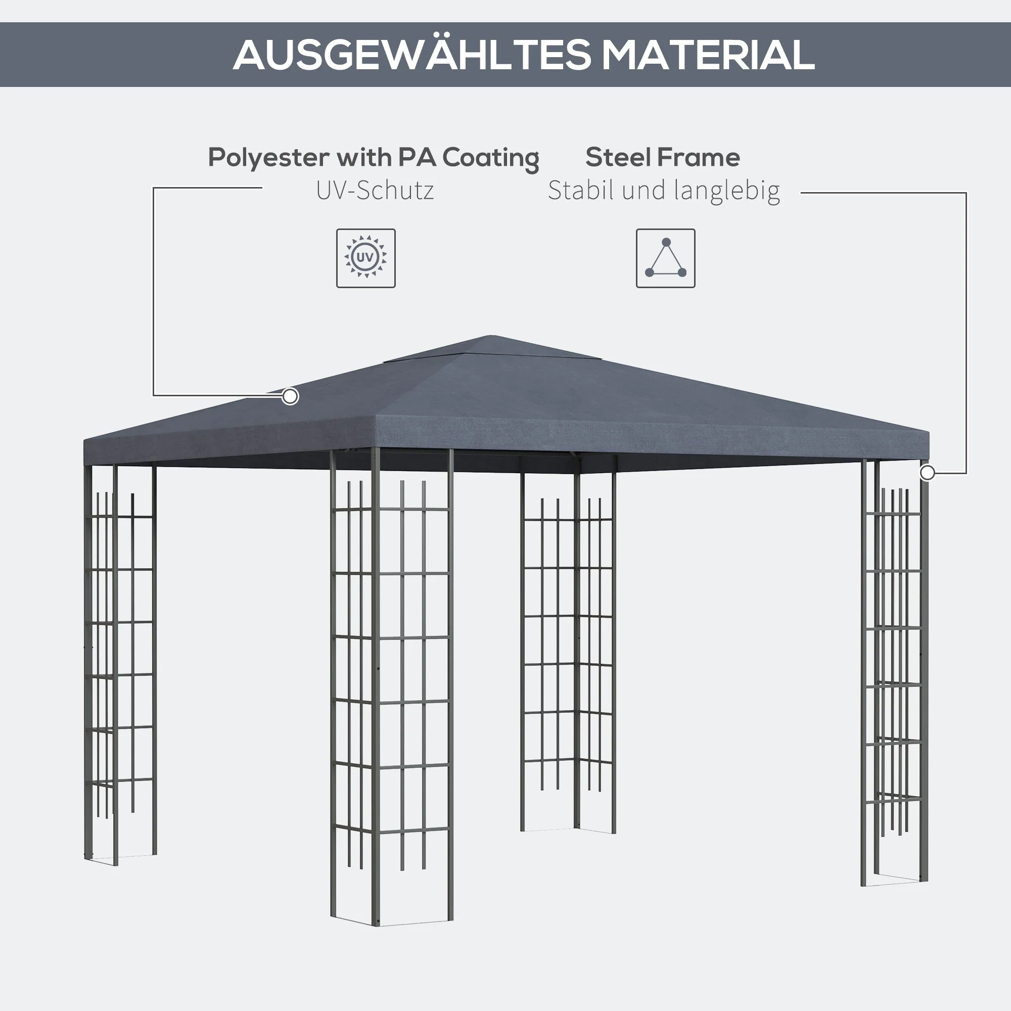 Garden Pavilion 3x3m Stable Party Tent Steel & Polyester Grey - Image 5