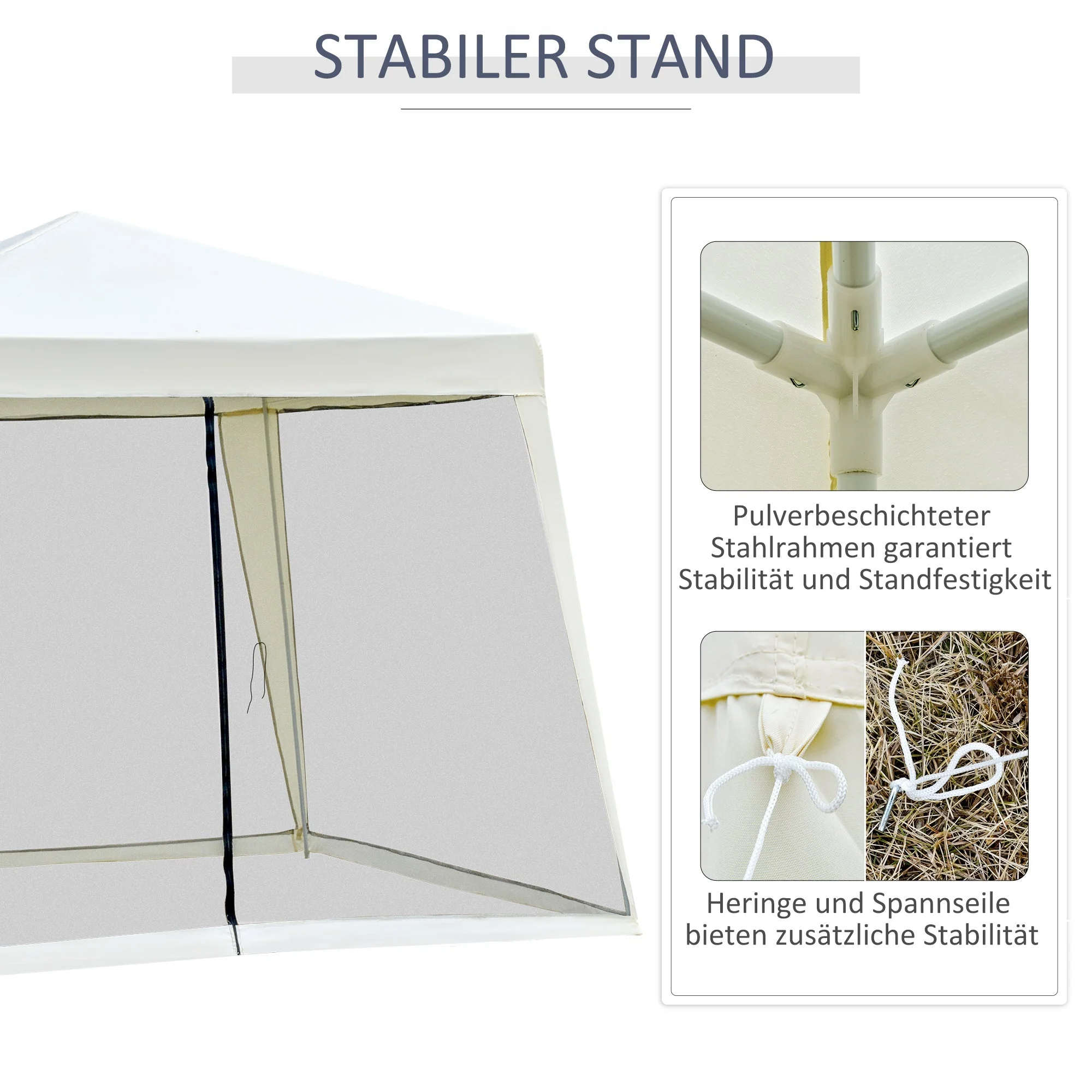 Garden Pavilion 3x3m Weatherproof Party Tent, Metal/Polyester Cream White - Image 5