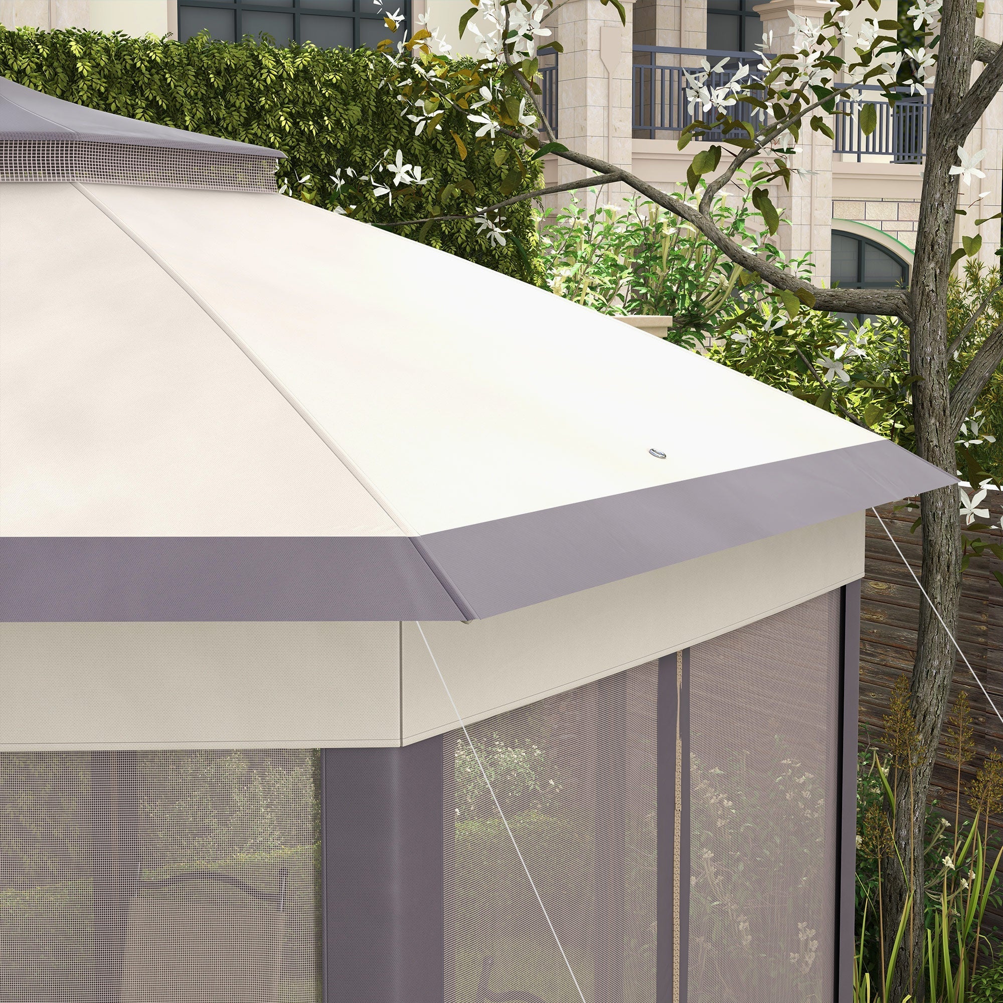Garden Pavilion Folding Pop-Up Tent 4x4m 6 Side Panels Double Hexagonal Roof, Coffee/Beige - Image 7
