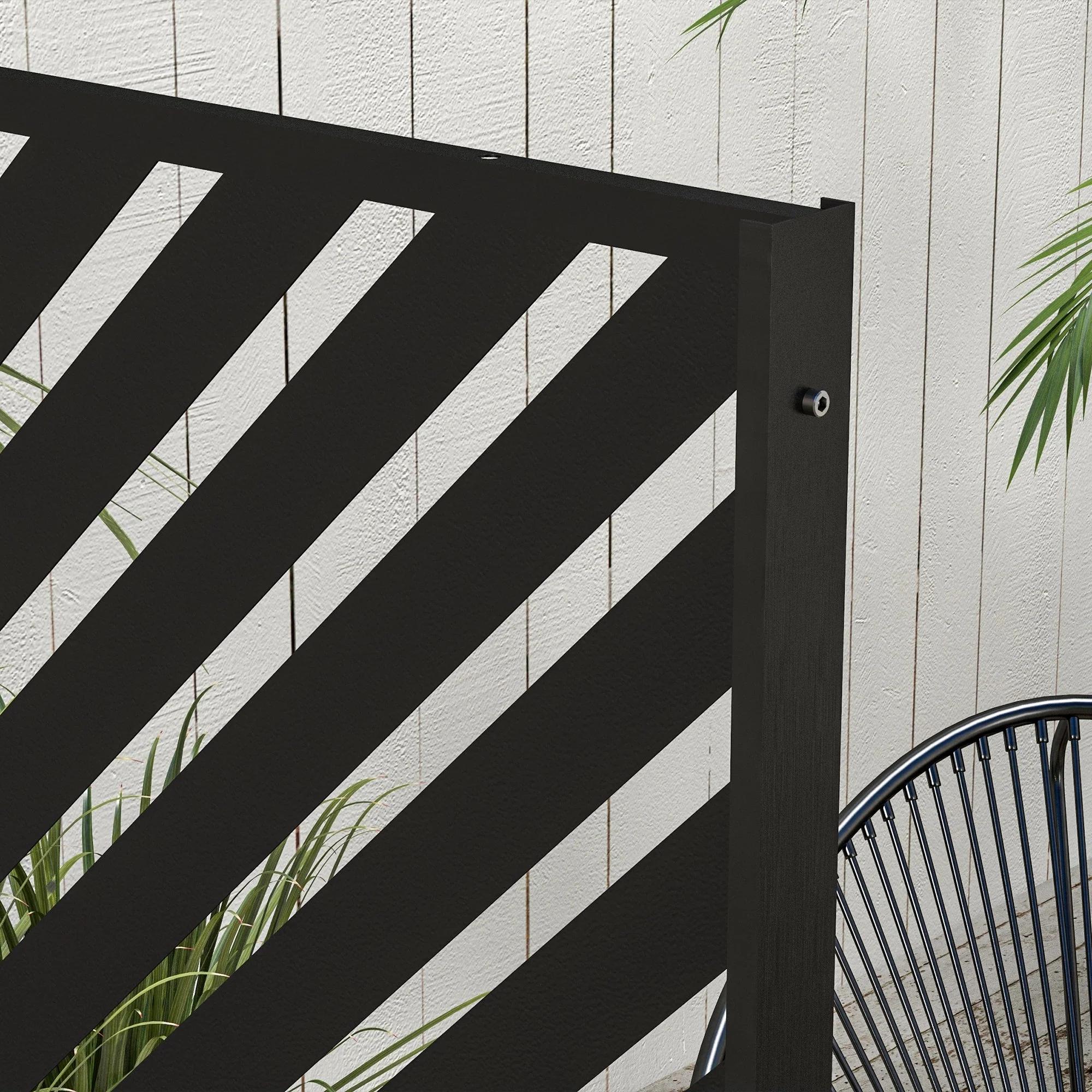 Garden Privacy Screen Room Divider 122x198cm Steel Triangular Pattern Black - Image 8