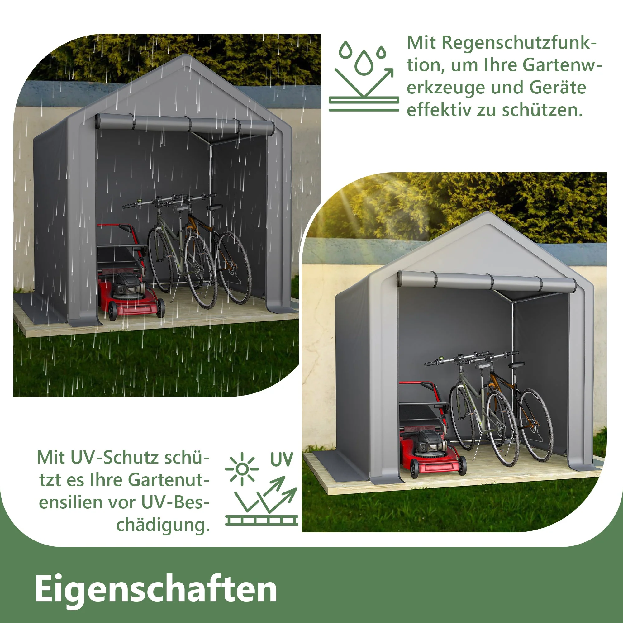 Garden Shed 190x170x200cm Storage Garage for Bicycles Tools - Dark Grey - Image 3