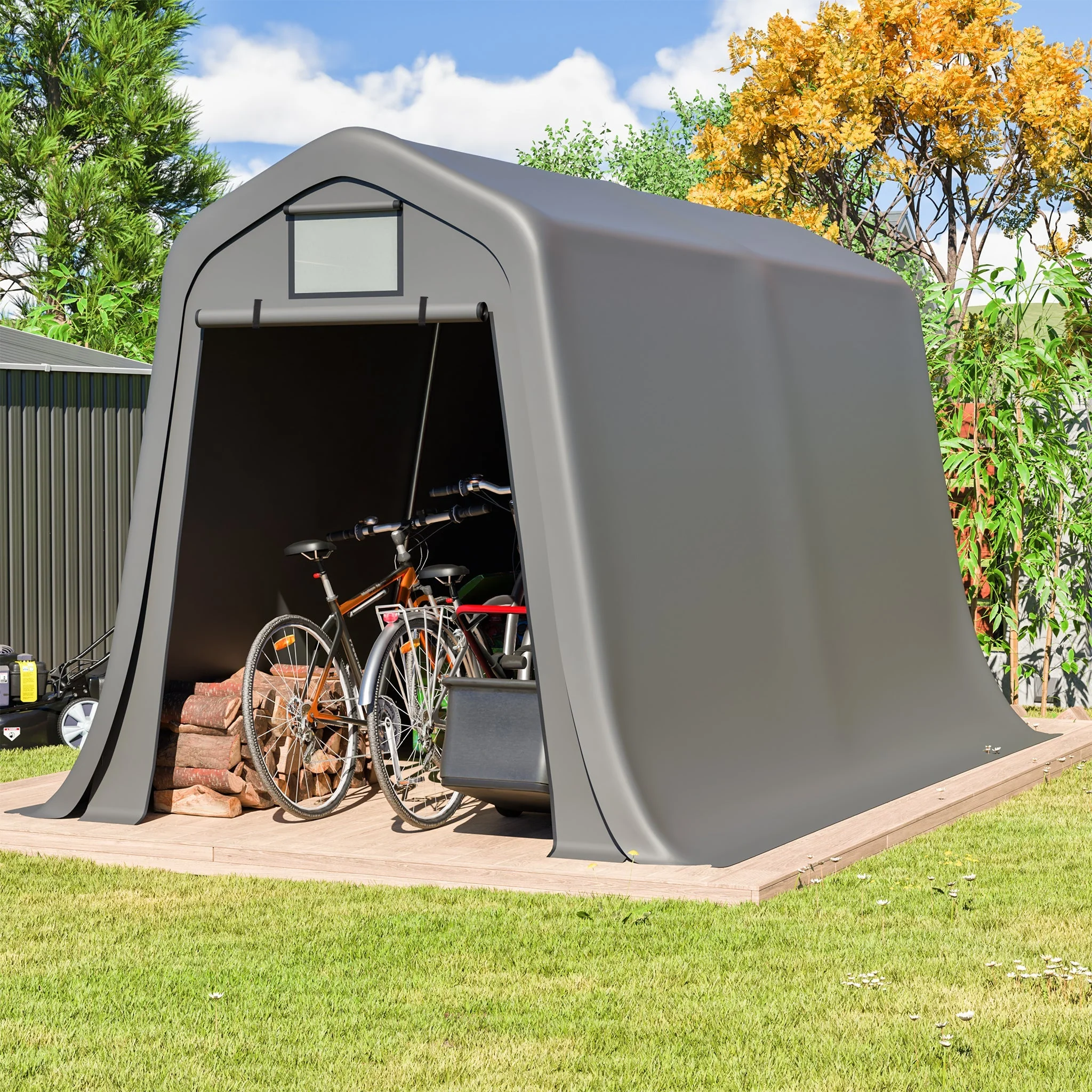 Garden Shed 366x213x225cm Pitched Roof Waterproof UV/Wind Resistant - PE - Image 8