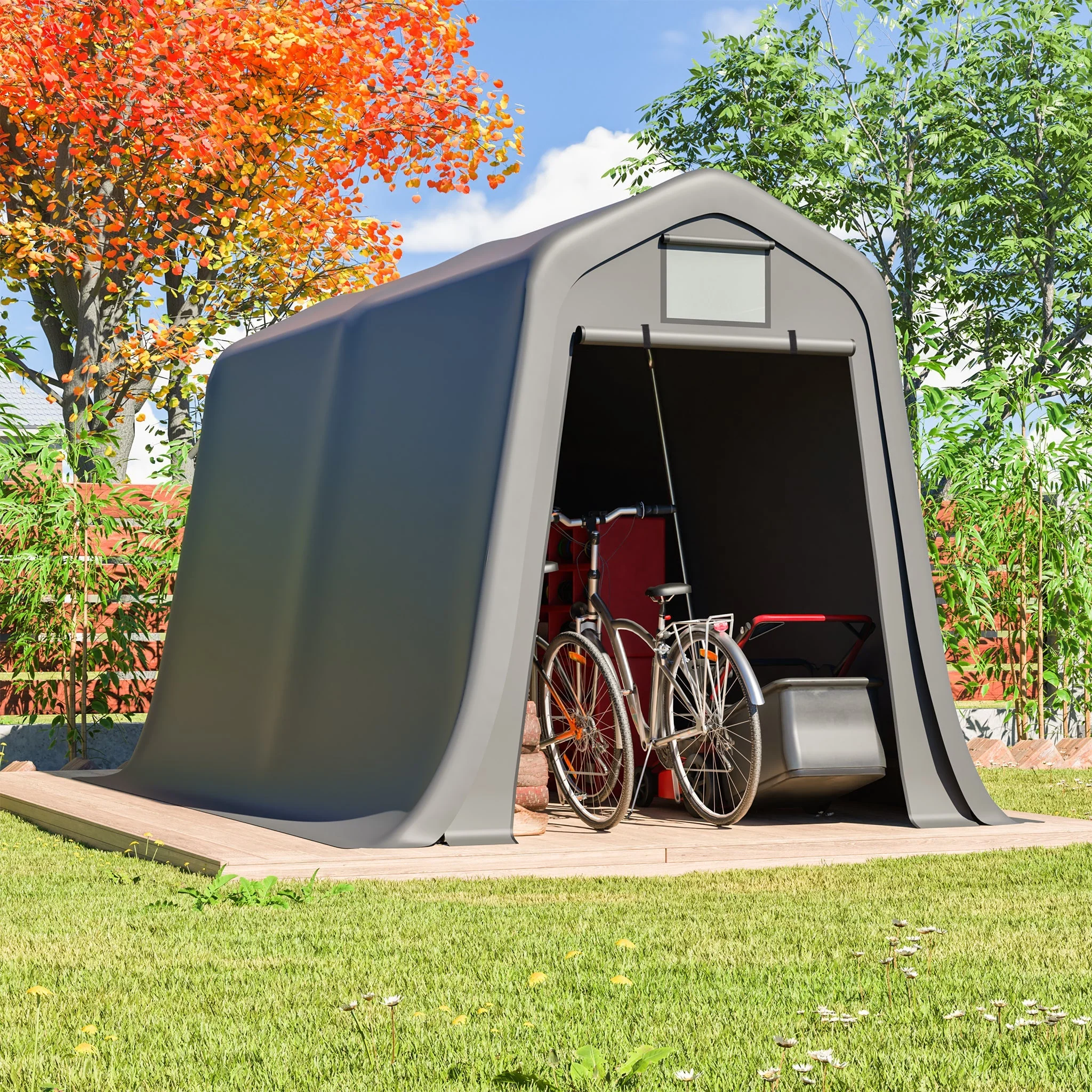 Garden Shed 366x213x225cm Pitched Roof Waterproof UV/Wind Resistant - PE - Image 9