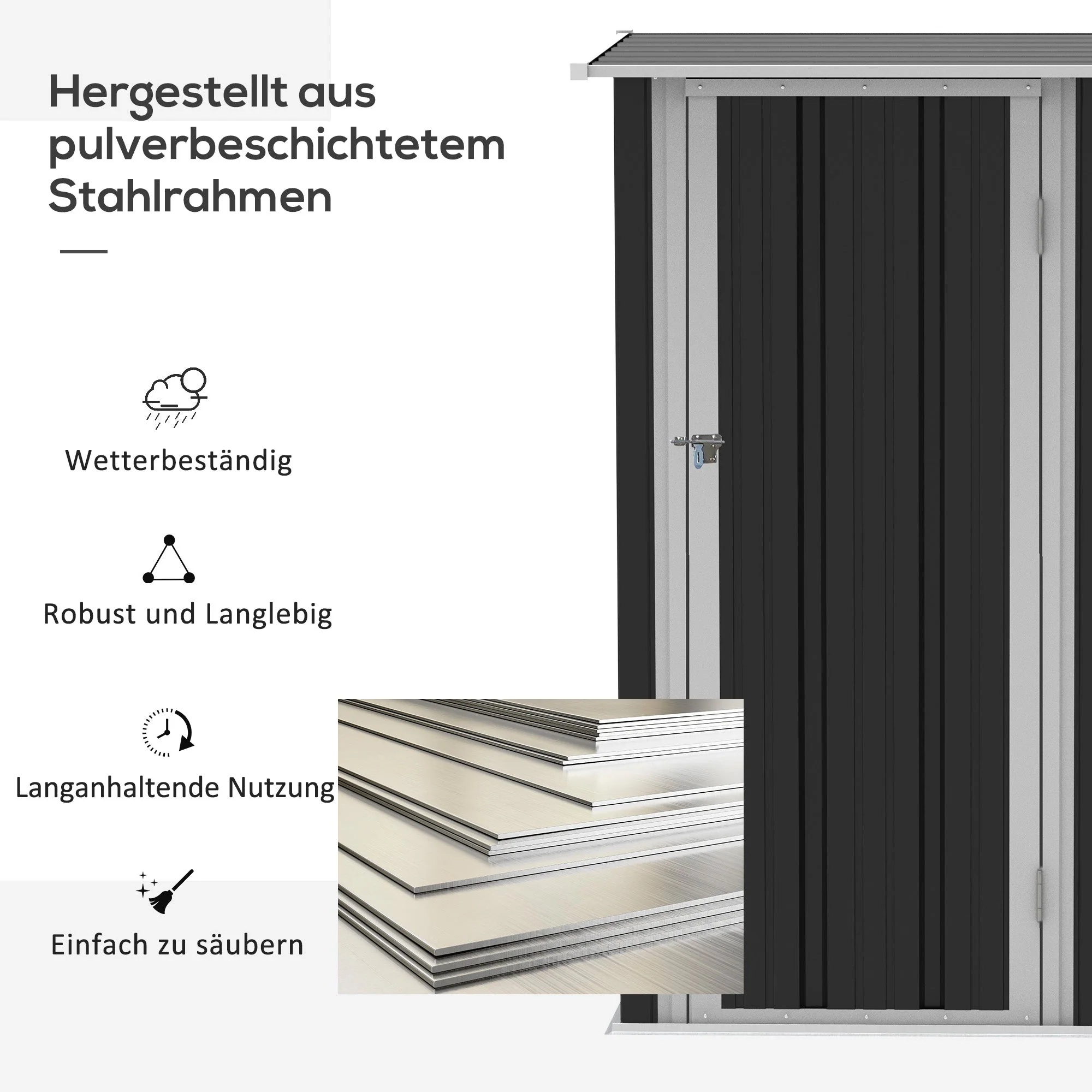 Garden Shed Outdoor Steel Dark Grey - Image 4