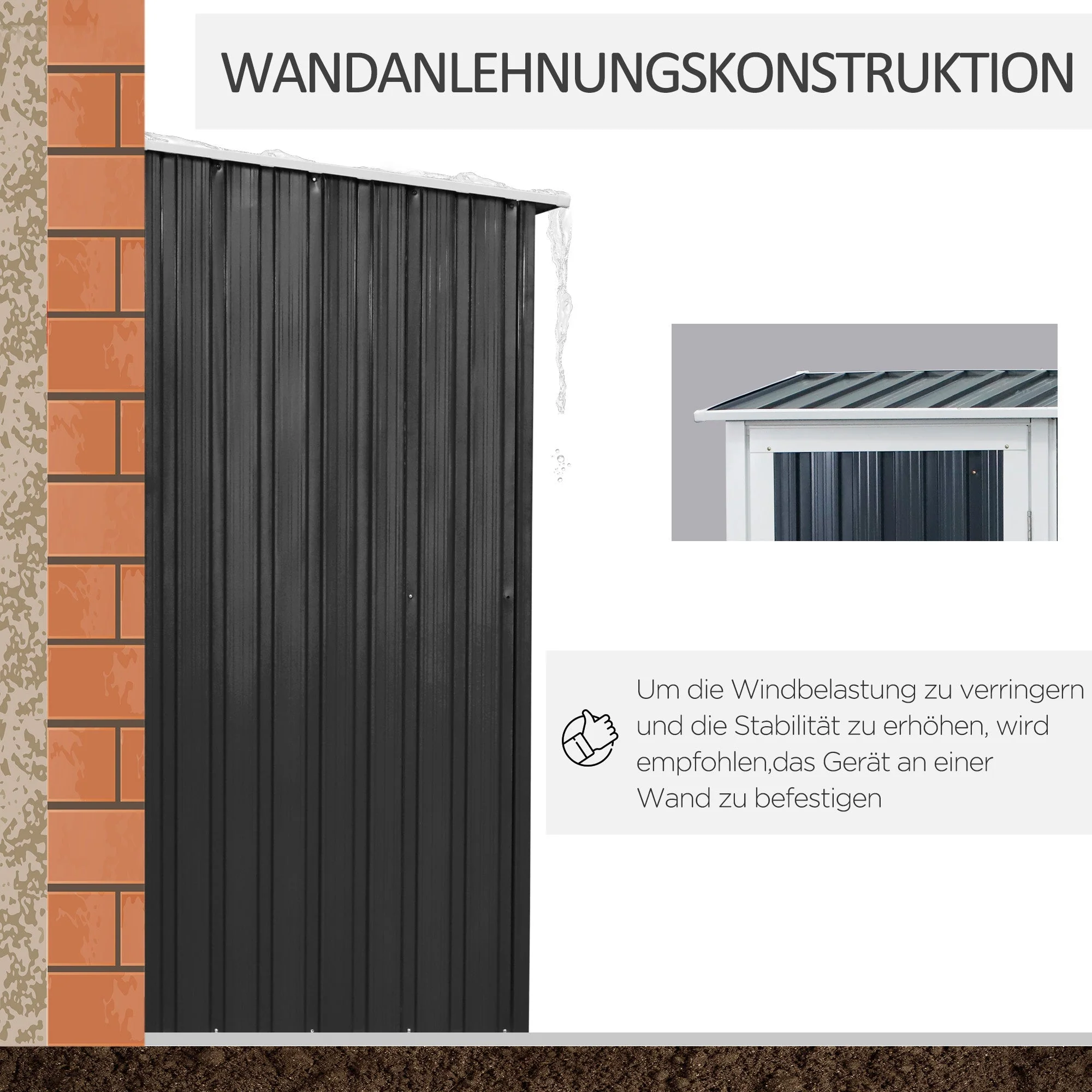 Garden Shed Outdoor Steel Dark Grey - Image 6
