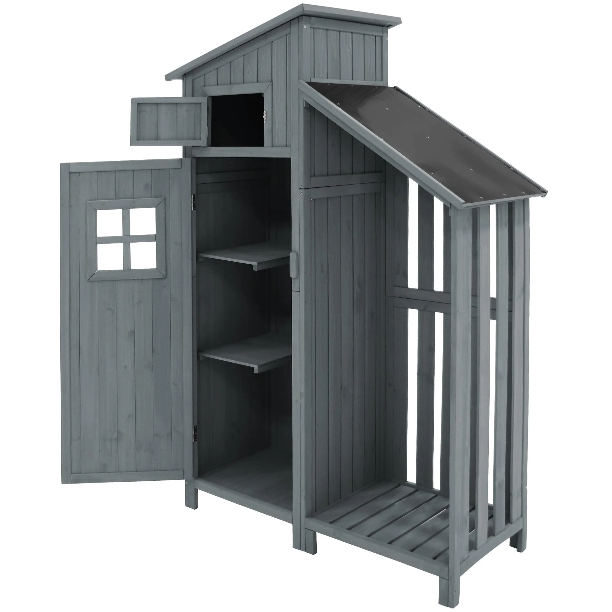 Garden Shed Storage Cabinet Wooden for Small Gardens Grey - Image 4