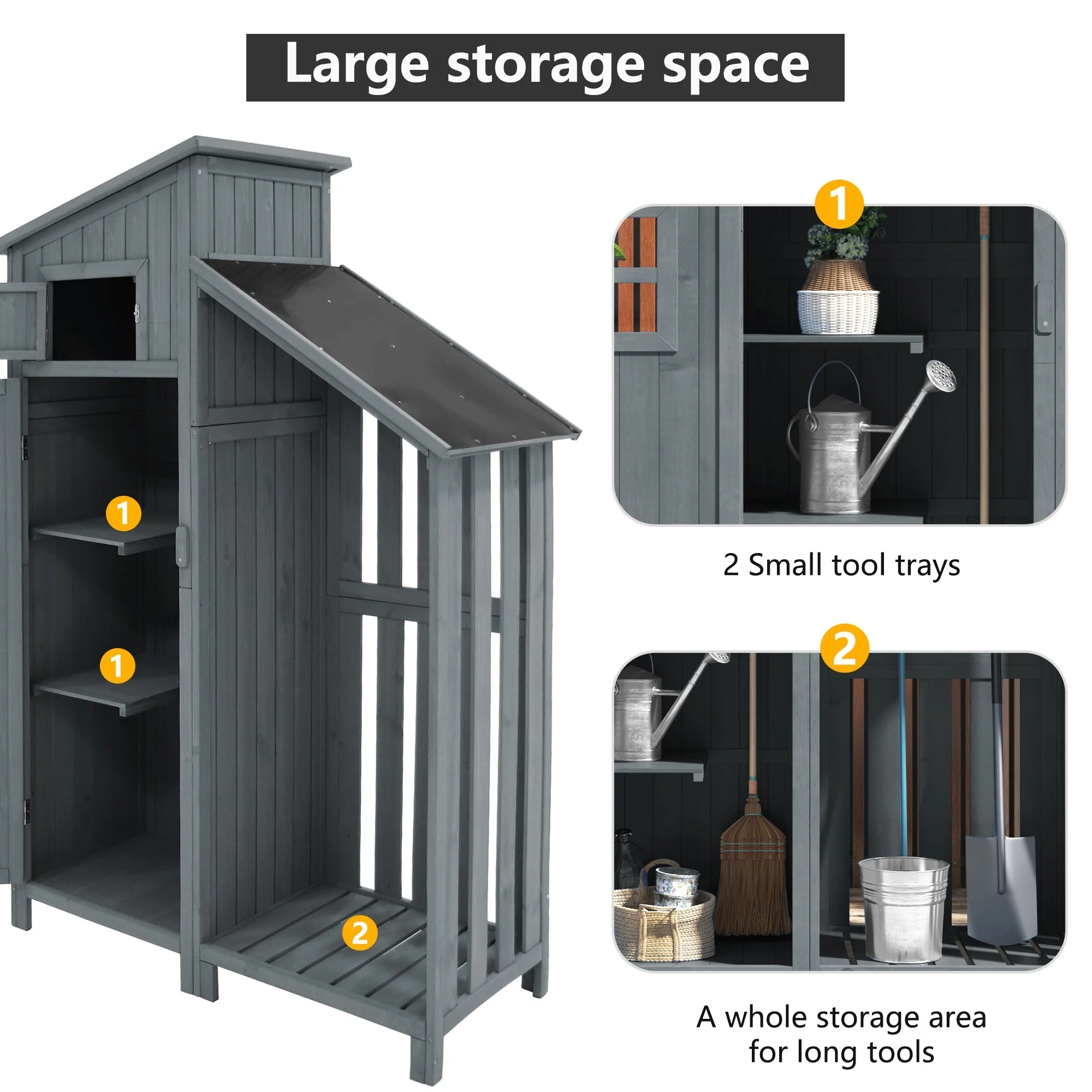 Garden Shed Storage Cabinet Wooden for Small Gardens Grey - Image 9