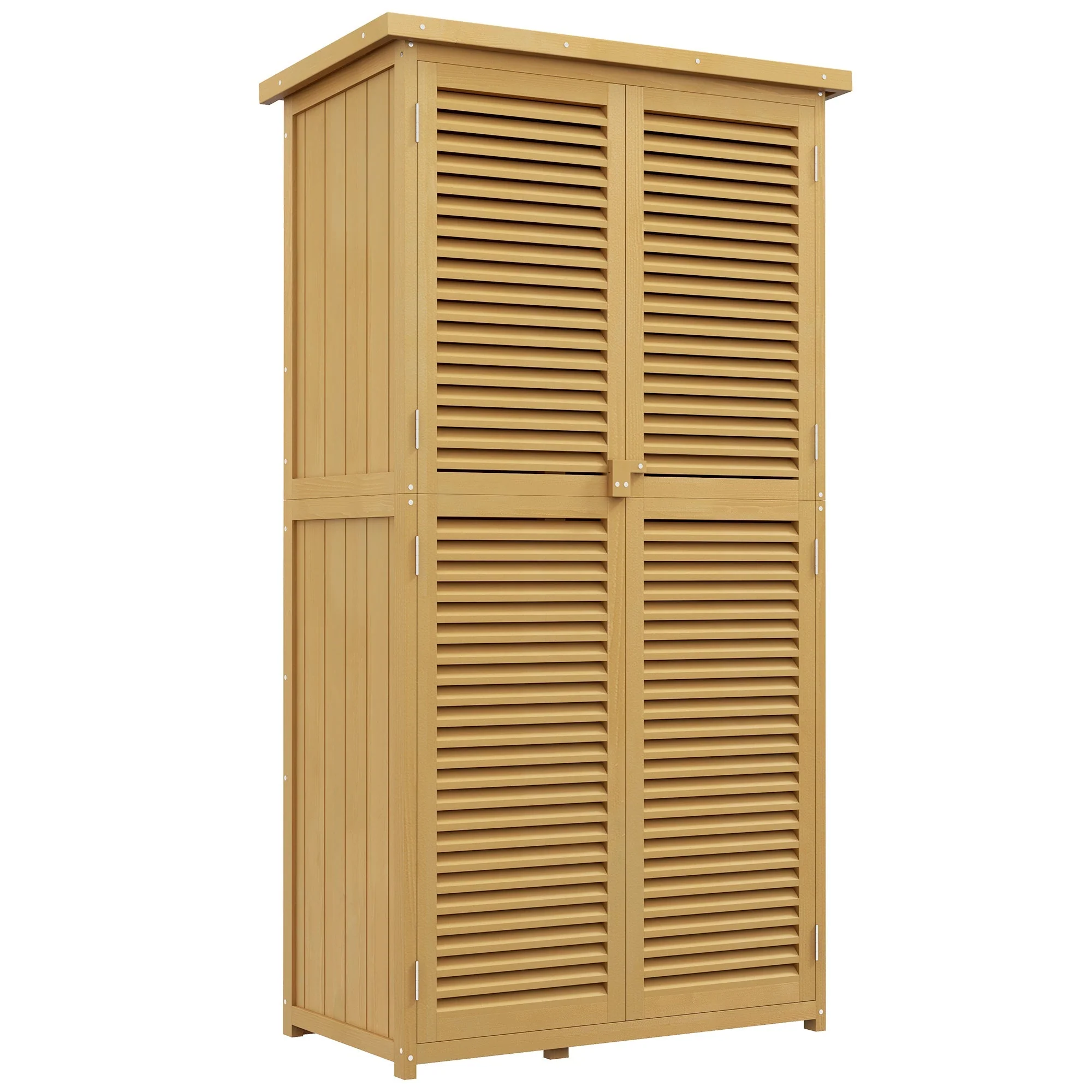 Garden Shed/Tool House, Asphalt Roof Louvered Door 4 Compartments, Wooden Light Yellow - Image 2
