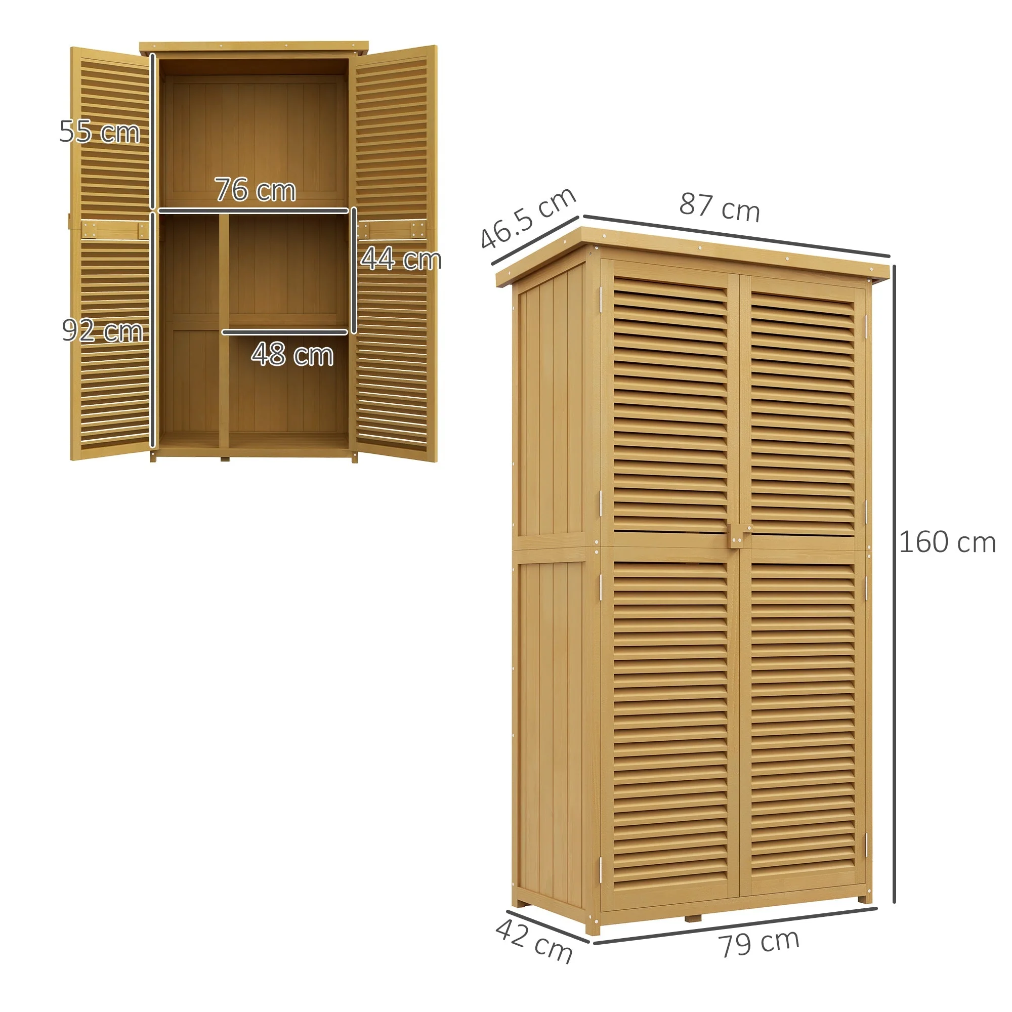 Garden Shed/Tool House, Asphalt Roof Louvered Door 4 Compartments, Wooden Light Yellow - Image 3