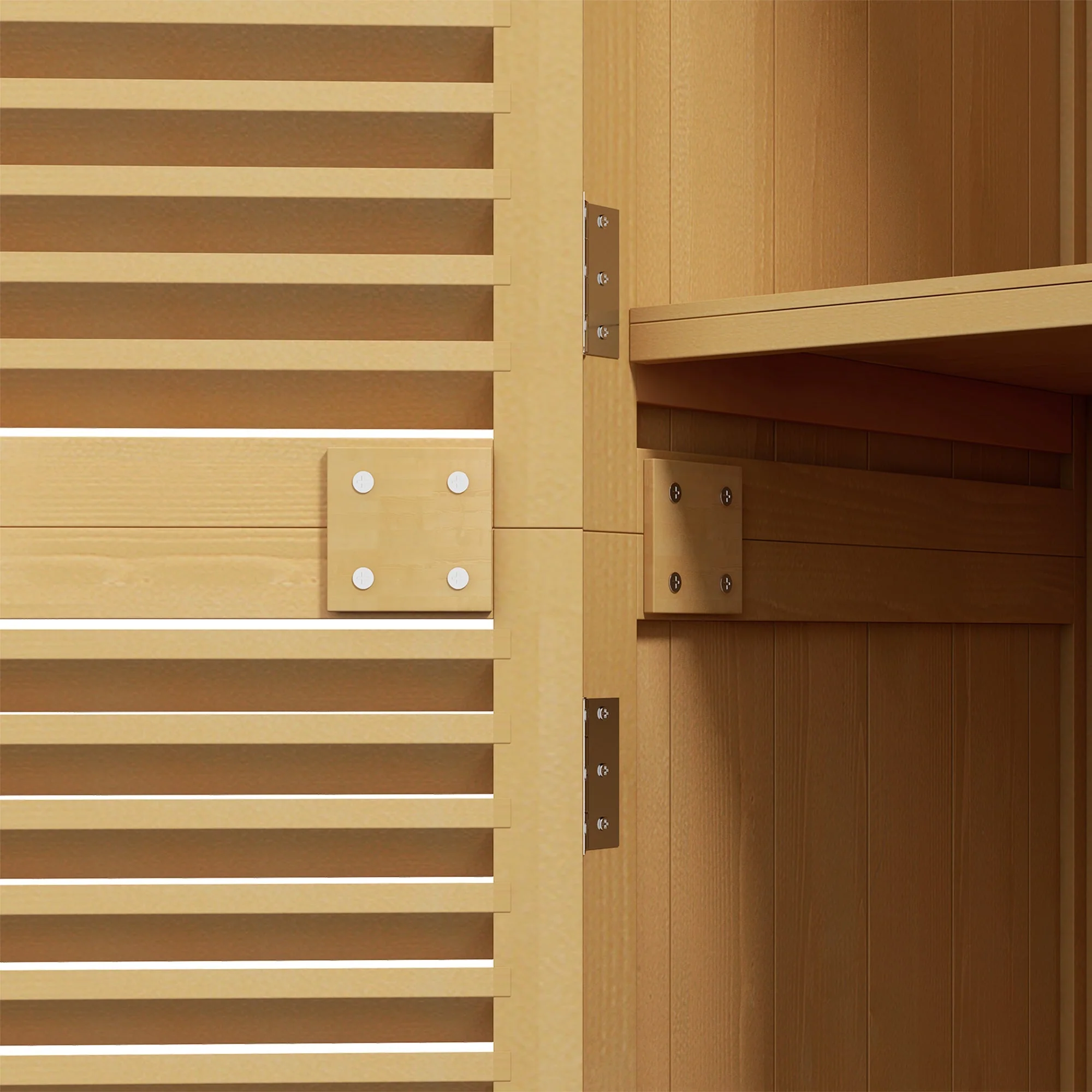 Garden Shed/Tool House, Asphalt Roof Louvered Door 4 Compartments, Wooden Light Yellow - Image 8