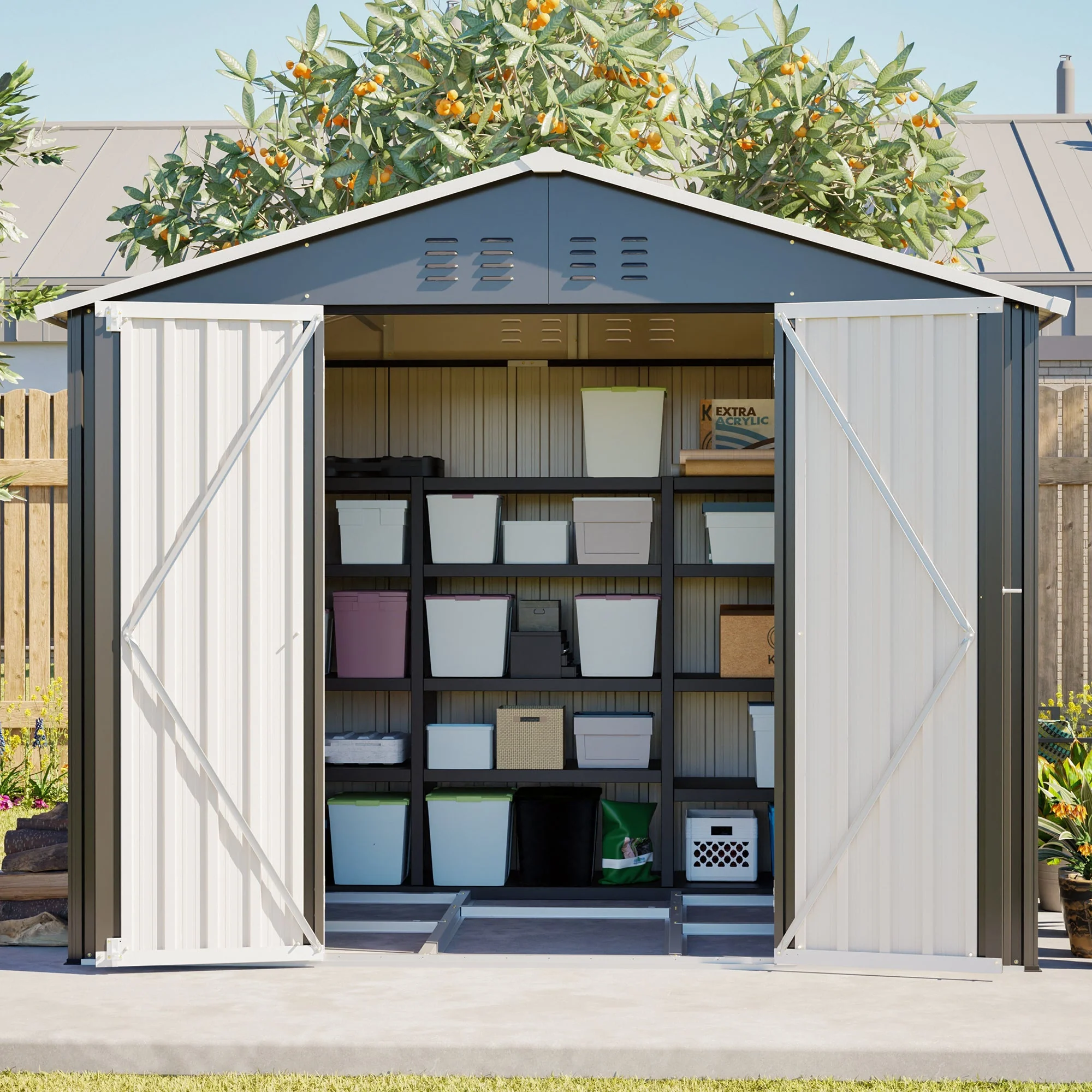 Garden Shed/Tool Shed 240x192.3x191 cm Sliding Door Lockable Metal - Image 8