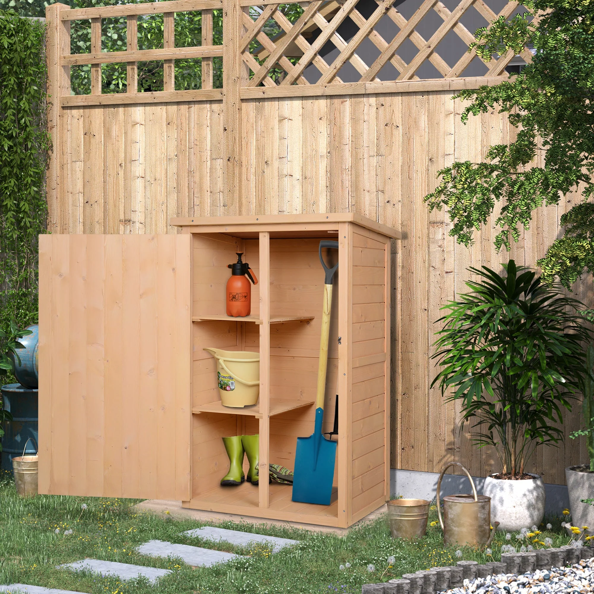 Garden Shed Tool Shed with Shelves Fir Natural Wood