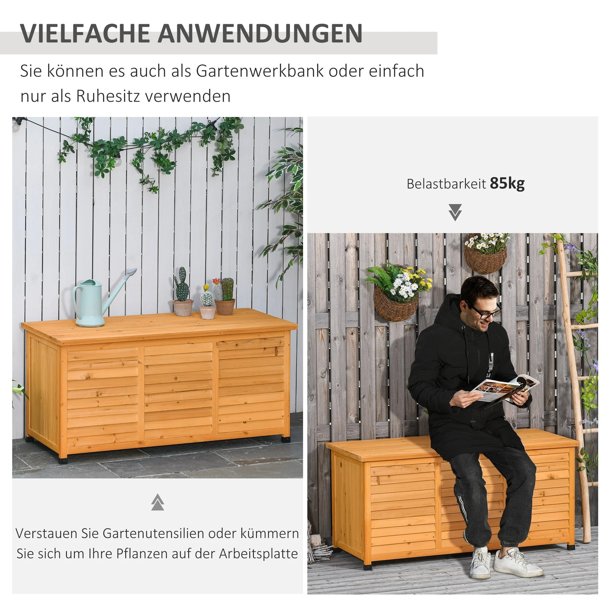 Garden Shed Tool Storage Cabinet Water-Resistant Durable Large Capacity 127x56x60cm Fir Wood Yellow - Image 6