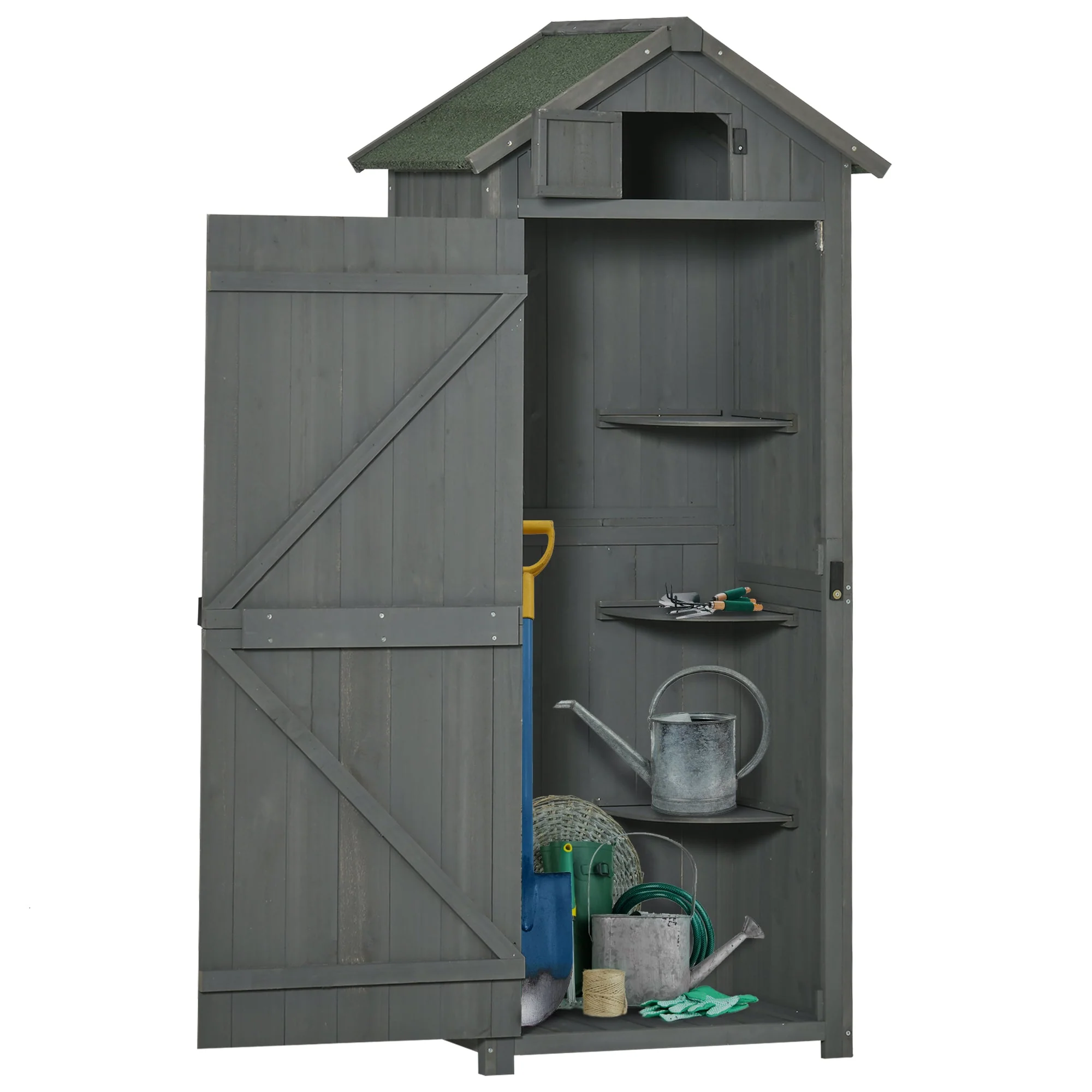 Garden Shed with Shelves, Asphalt Roof, Window 77x54.2x179cm, Wood Grey+Green - Image 2