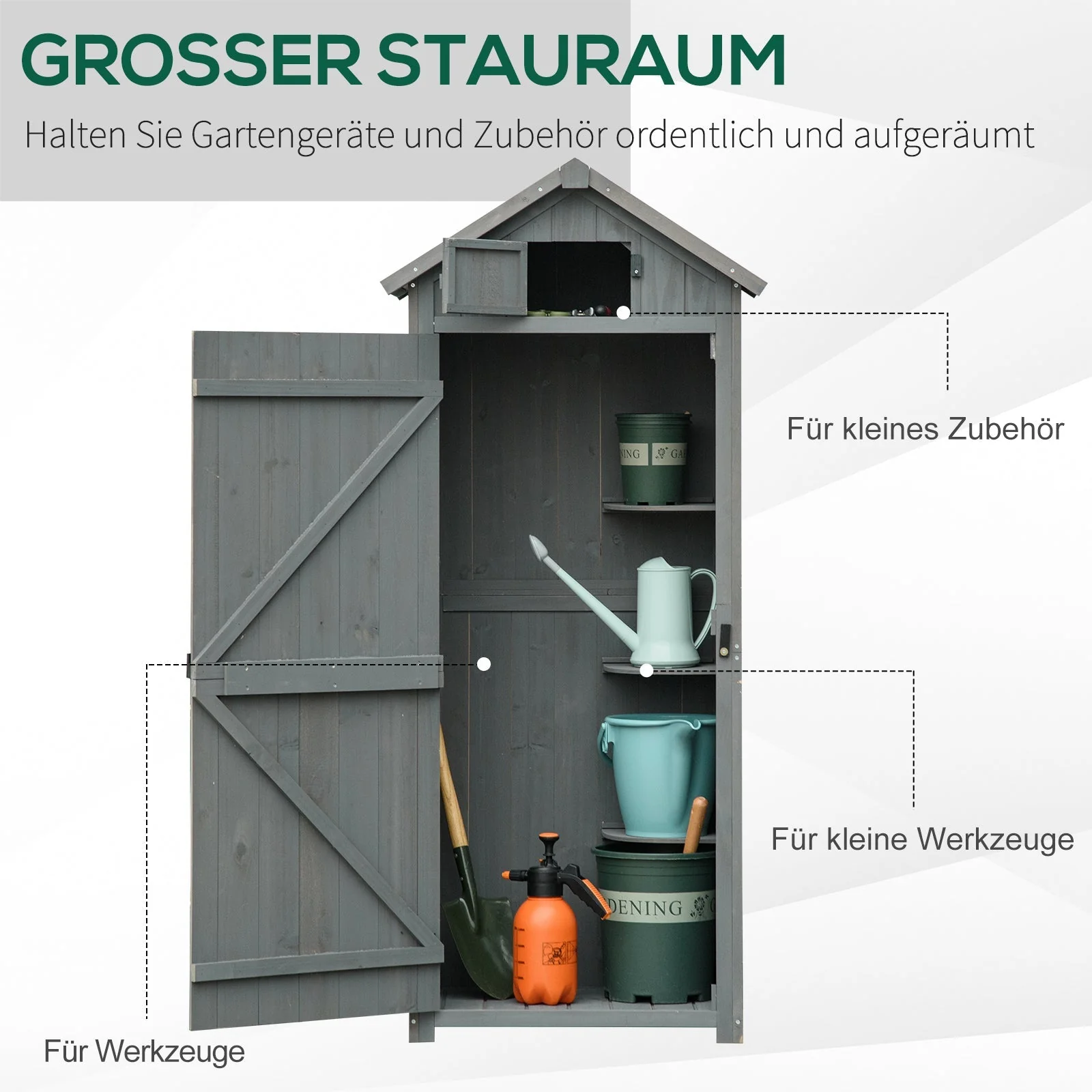 Garden Shed with Shelves, Asphalt Roof, Window 77x54.2x179cm, Wood Grey+Green - Image 4