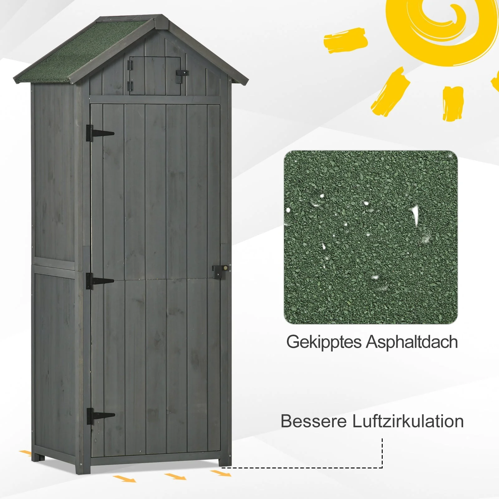 Garden Shed with Shelves, Asphalt Roof, Window 77x54.2x179cm, Wood Grey+Green - Image 5