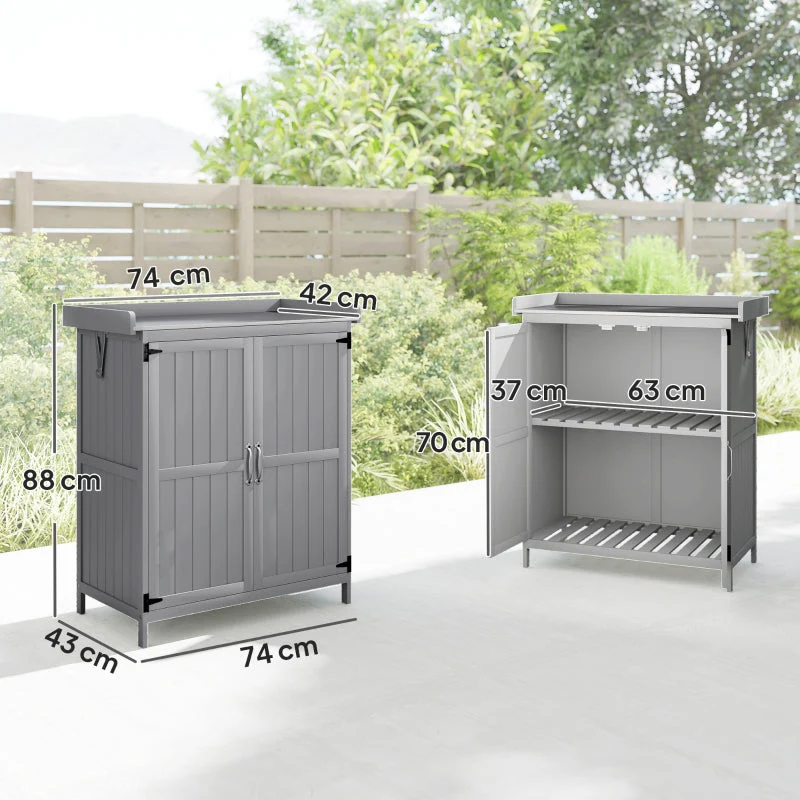 Garden Shed Work Surface Double Doors Wood/Stainless Steel - Grey - Image 3