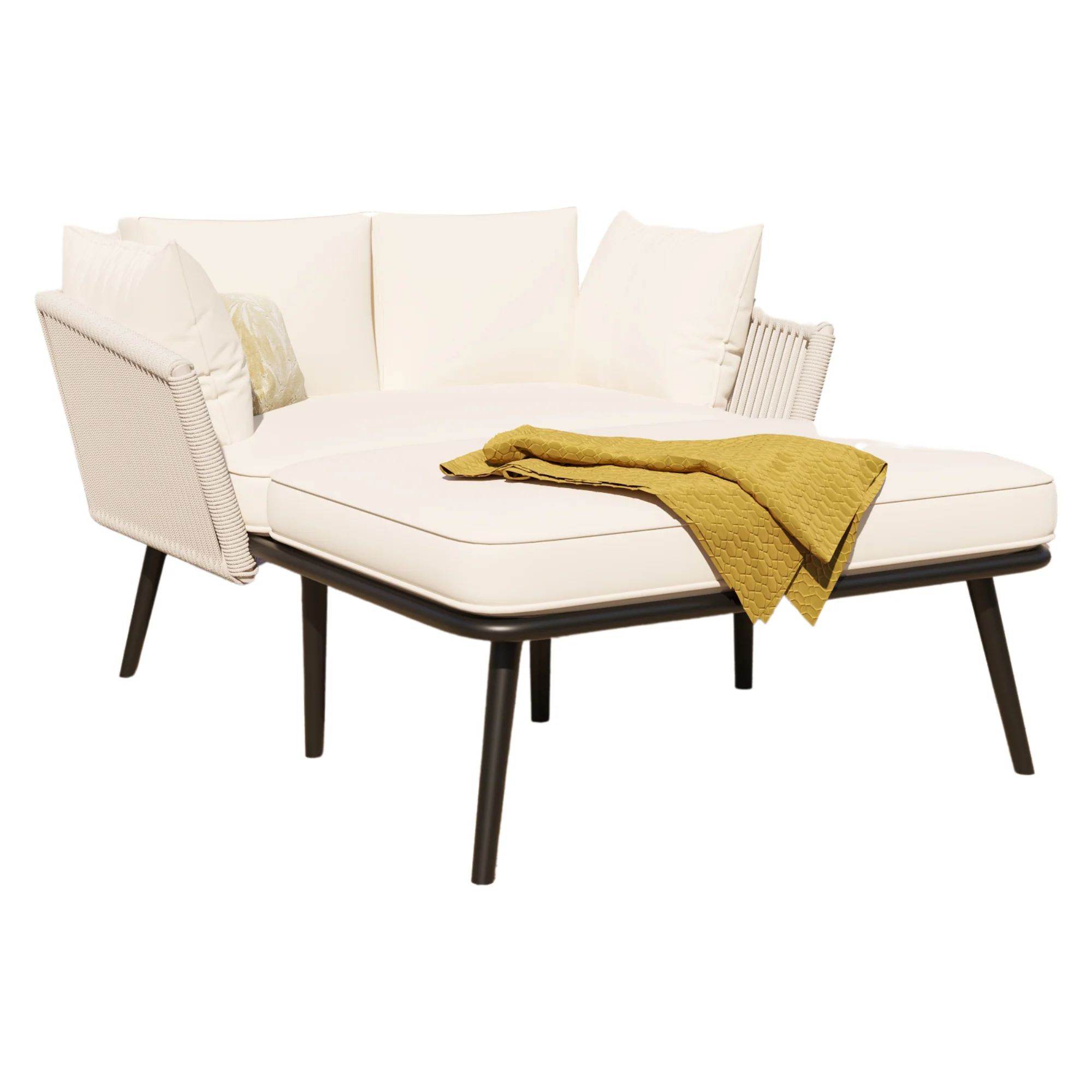 Garden Sofa with Cushions and Pillows, Outdoor Sun Lounger and Furniture Set, Beige - Image 7