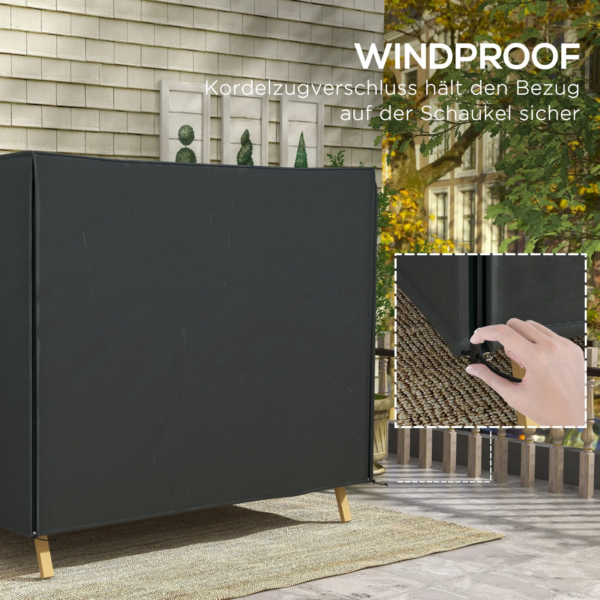Garden Swing Cover, Waterproof UV Protection 220x125x172cm, Black Oxford Fabric - Image 6