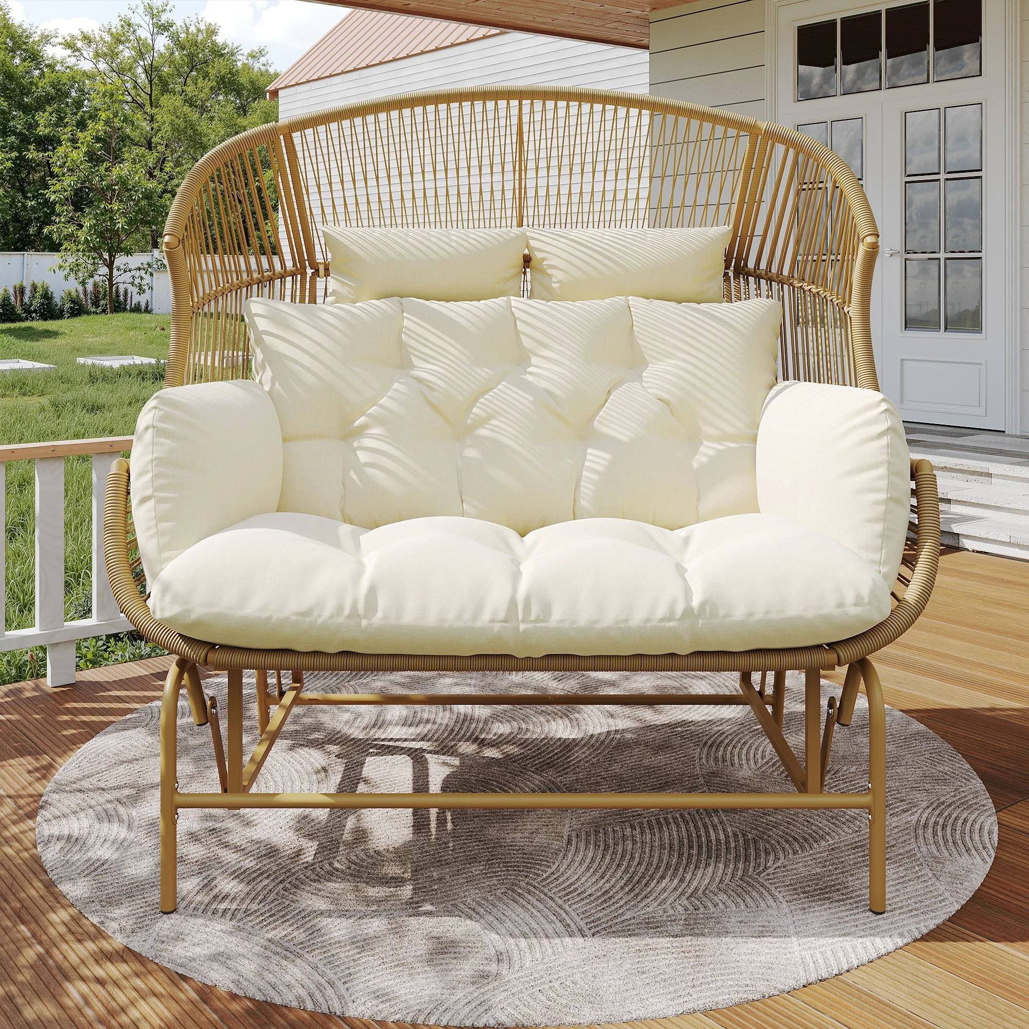 Garden Swing Egg Chair Double Outdoor Patio for Two Wood Color - Image 2