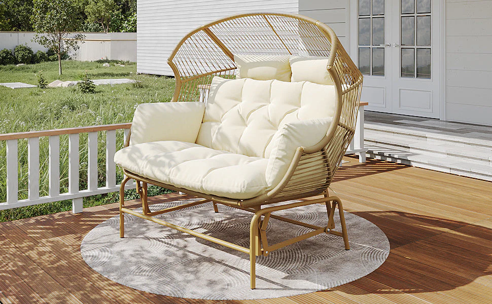 Garden Swing Egg Chair Double Outdoor Patio for Two Wood Color - Image 3