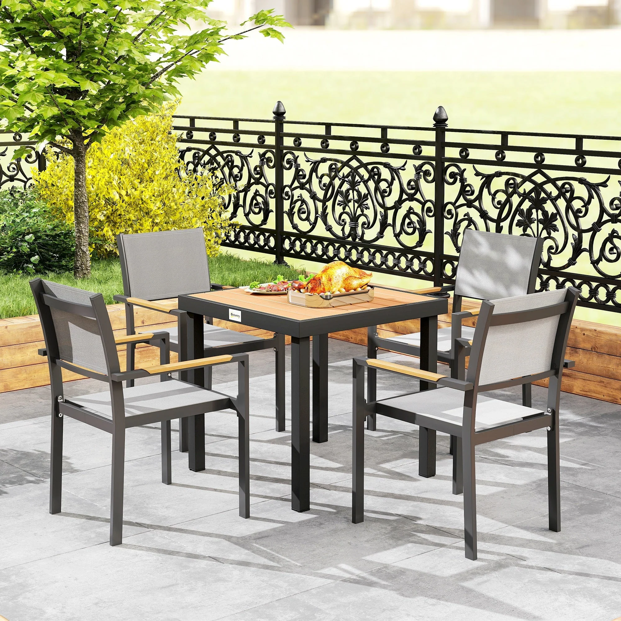 Garden Table 78x78cm Weatherproof Aluminum Frame for 4 People Black - Image 7