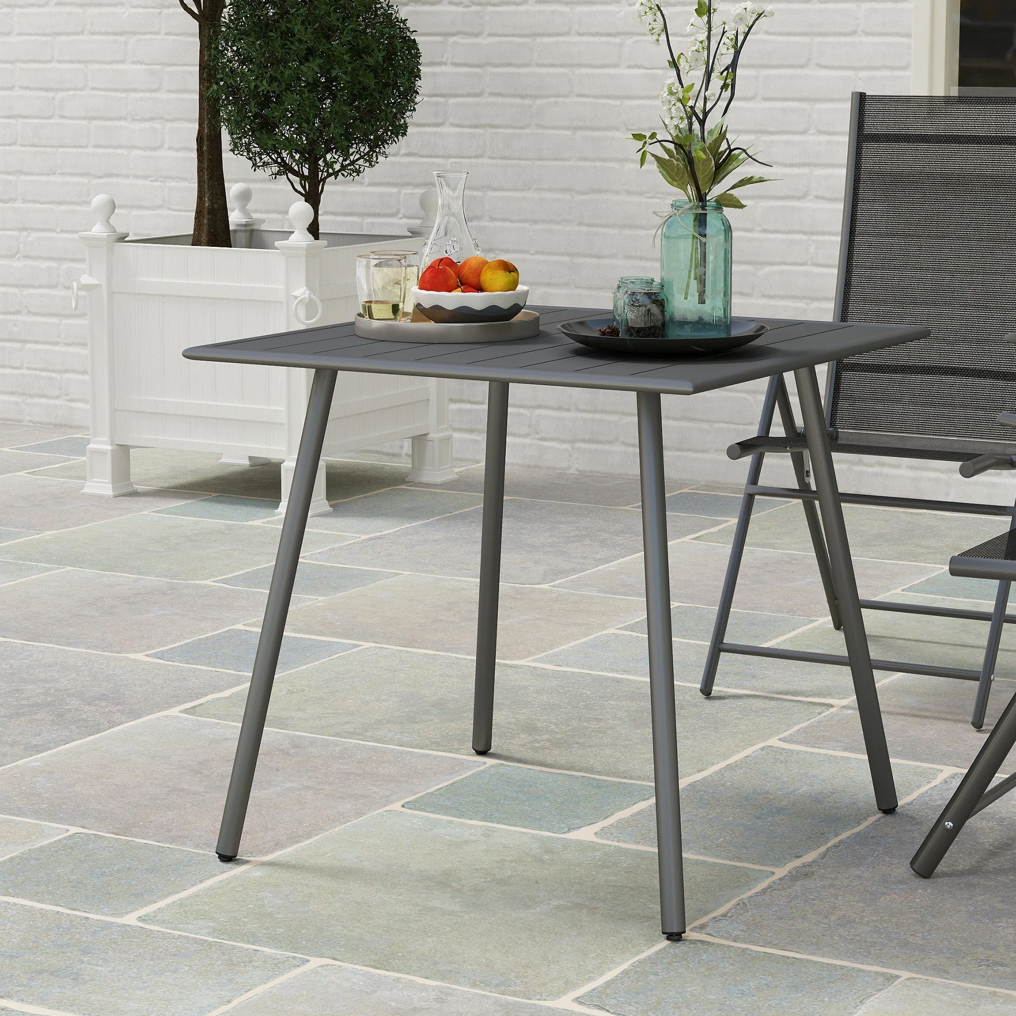 Garden Table 80x80x74cm Weatherproof 4 Person Steel, Grey