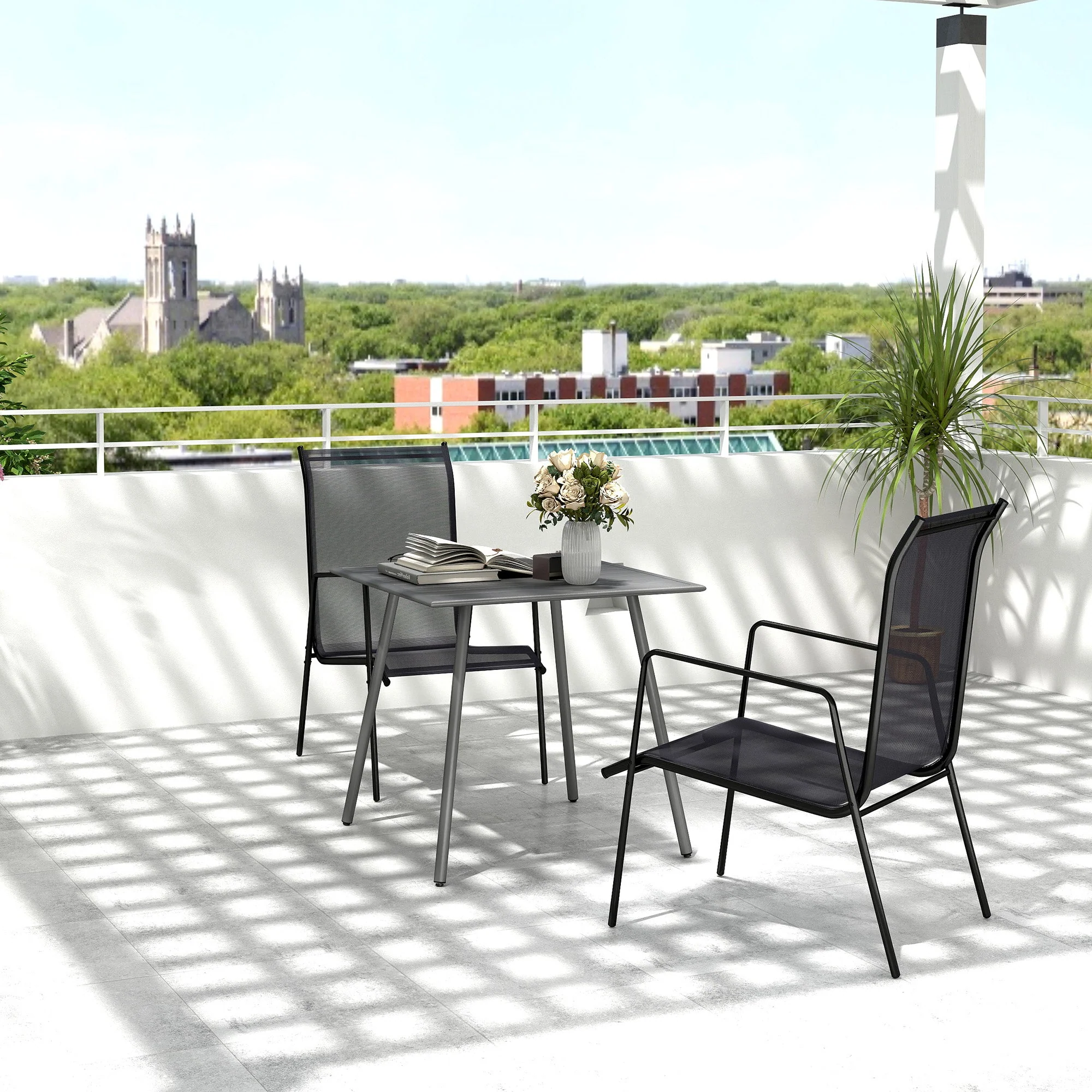 Garden Table 80x80x74cm Weatherproof 4 Person Steel, Grey - Image 2