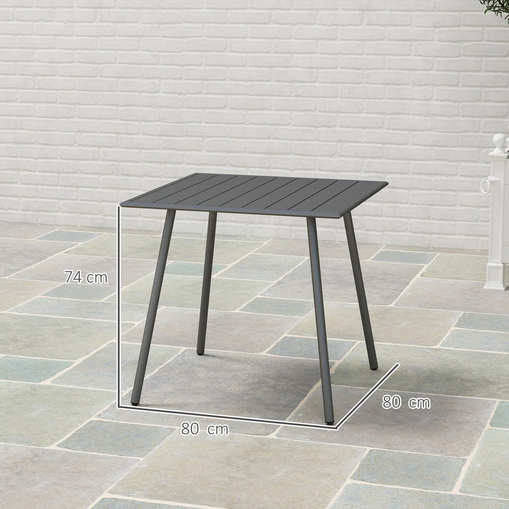 Garden Table 80x80x74cm Weatherproof 4 Person Steel, Grey - Image 4