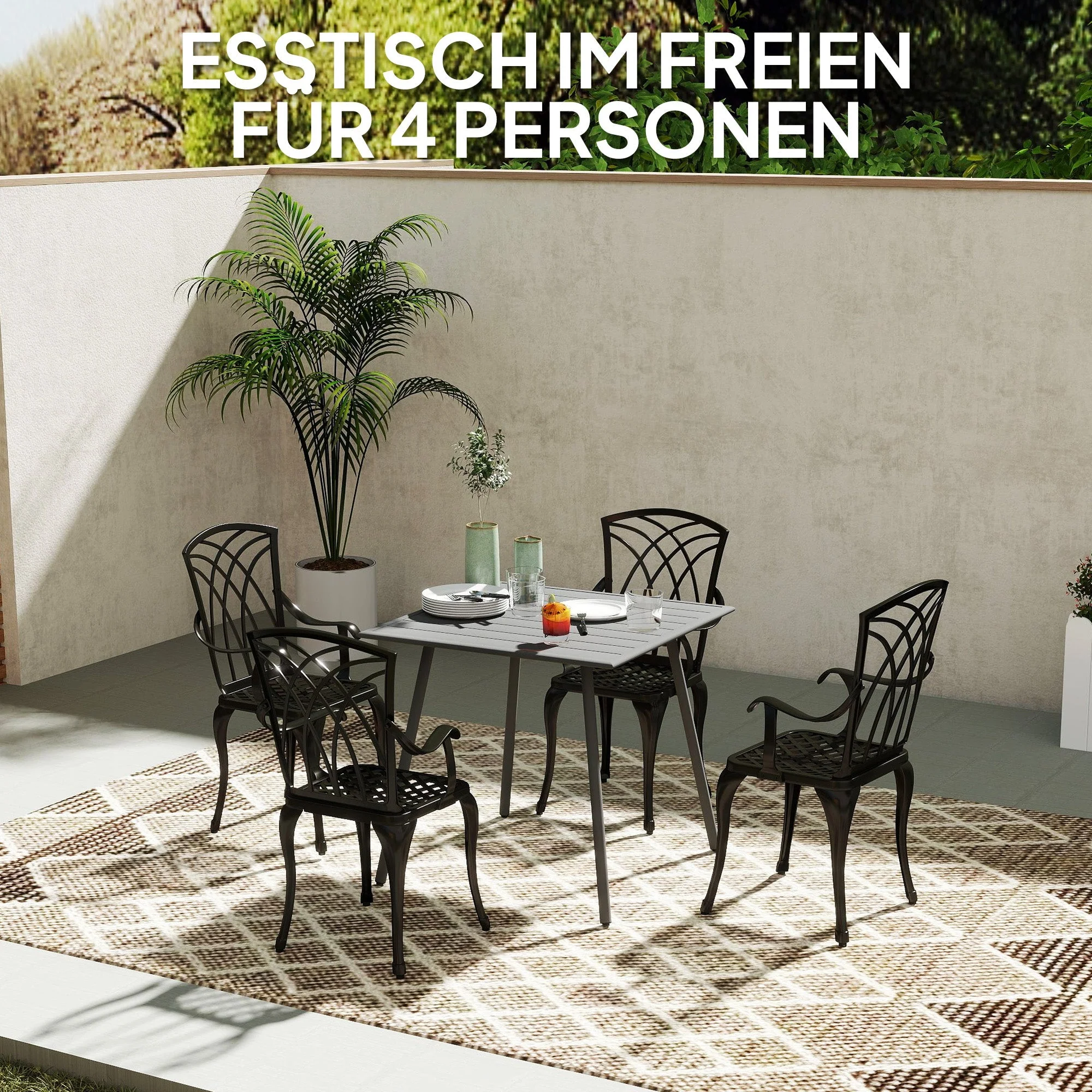 Garden Table 80x80x74cm Weatherproof 4 Person Steel, Grey - Image 5