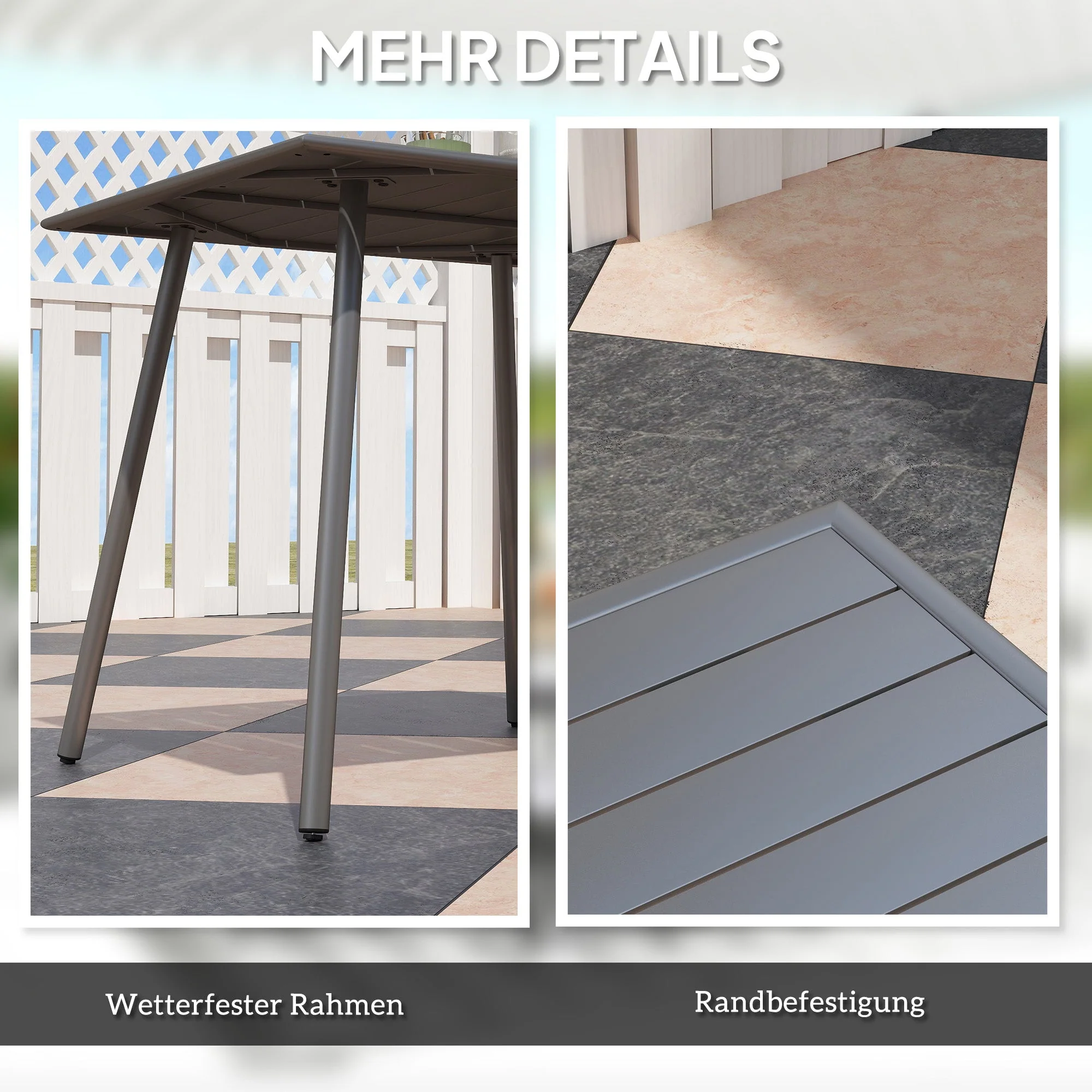 Garden Table 80x80x74cm Weatherproof 4 Person Steel, Grey - Image 7