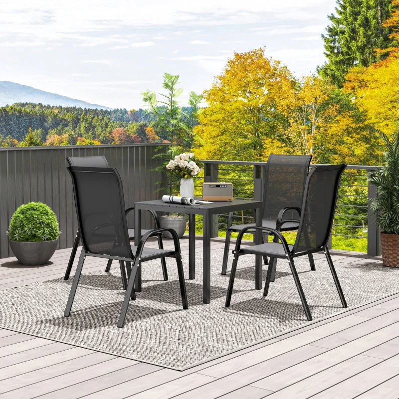 Garden Table Aluminum 73x73cm Weatherproof 4-Person Black