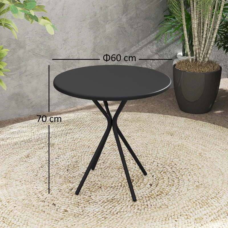 Garden Table Ø60 x 70 cm, Weatherproof Round Steel, Black - Image 3