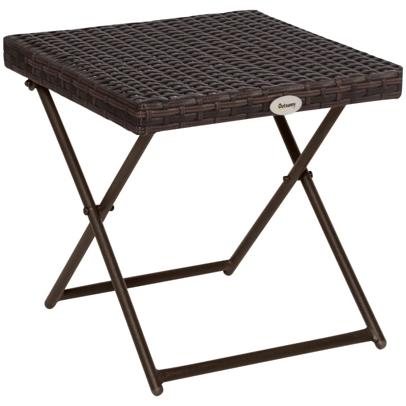 Garden Table Side Table, Foldable 40x40x40 cm, Polyrattan Metal Brown - Image 2