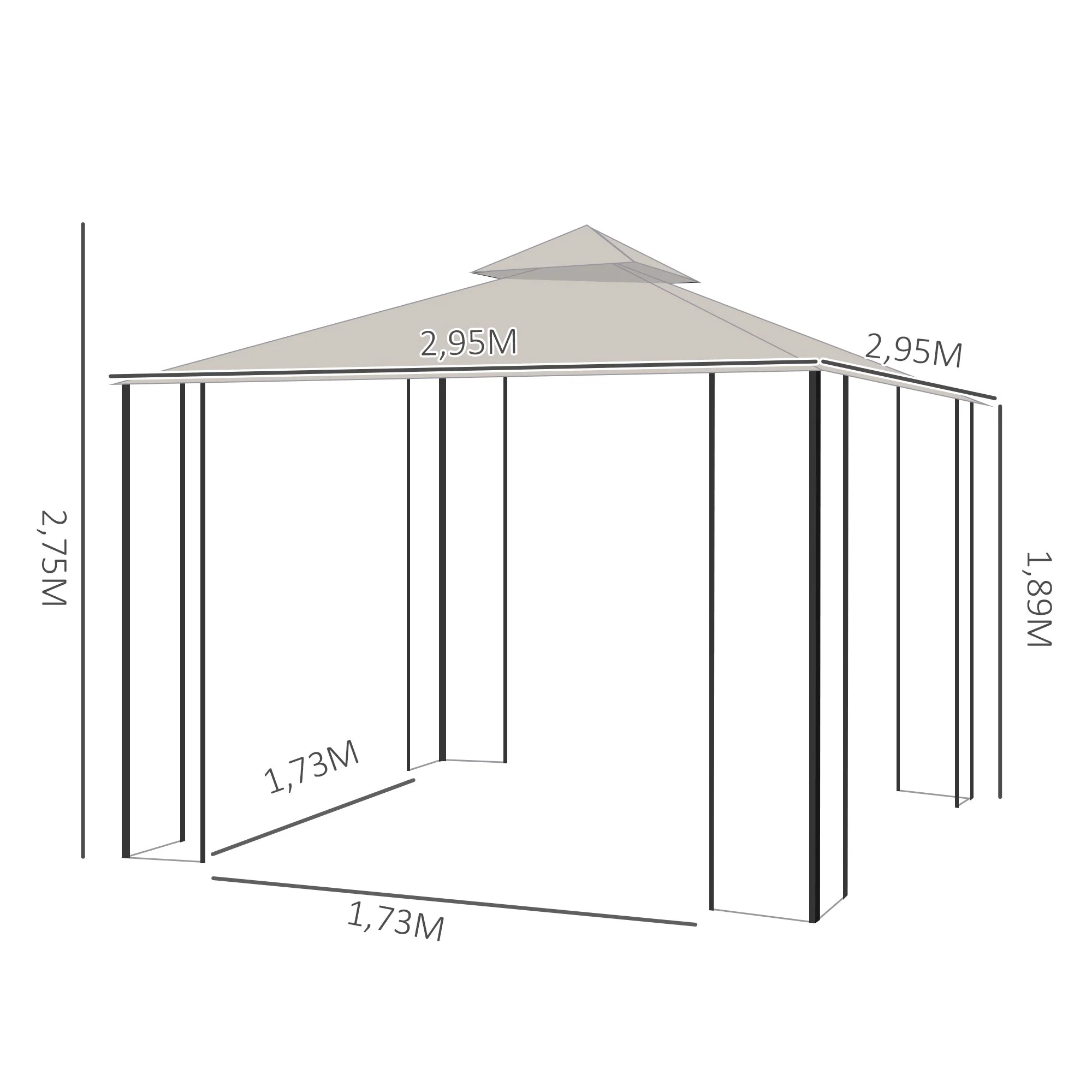 Garden Tent Double Roof Mosquito Net 295x295x275cm Polyester Beige/Black - Image 3